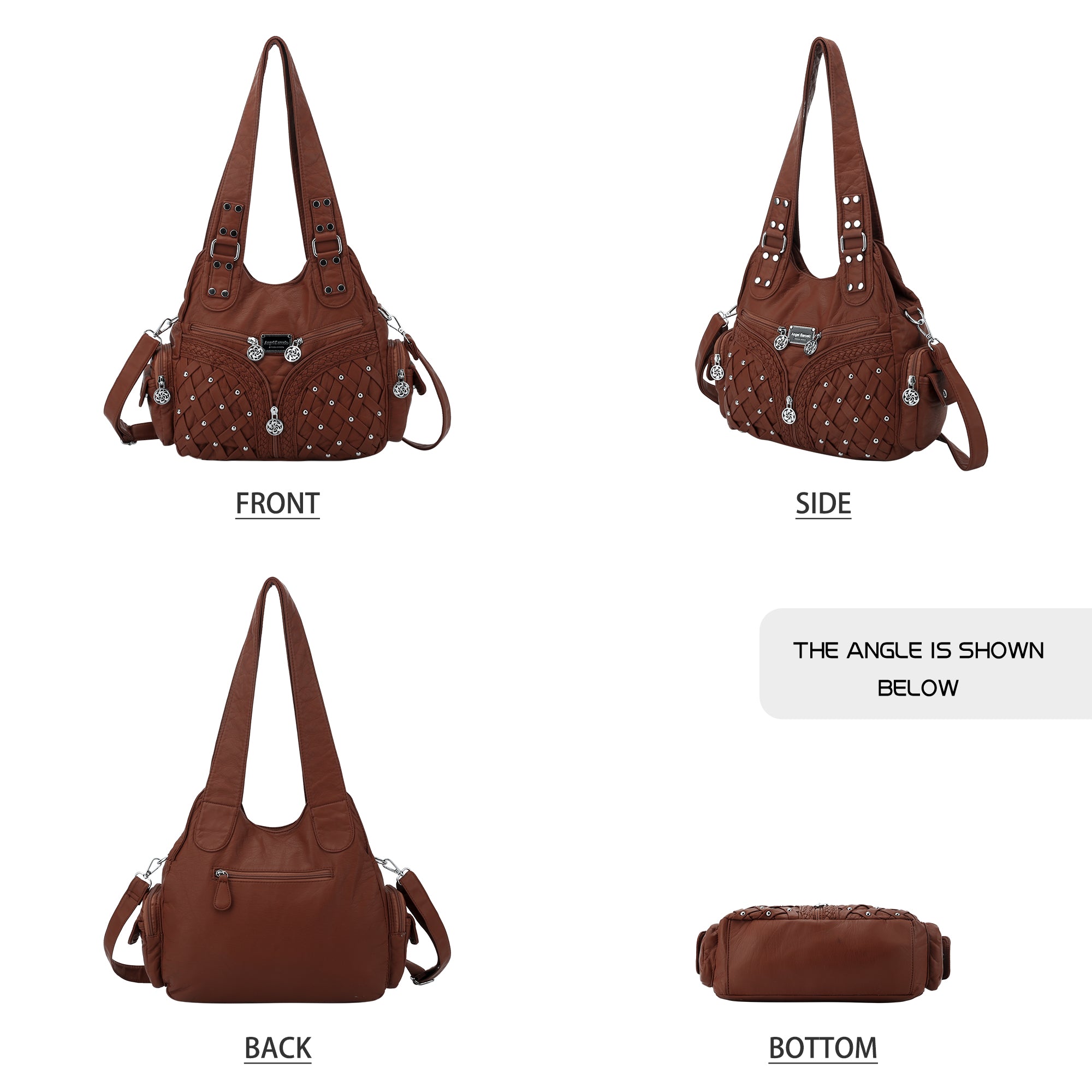 Women Large capacity hobo  Handbag Washed PU Leather-Angelkiss Bag