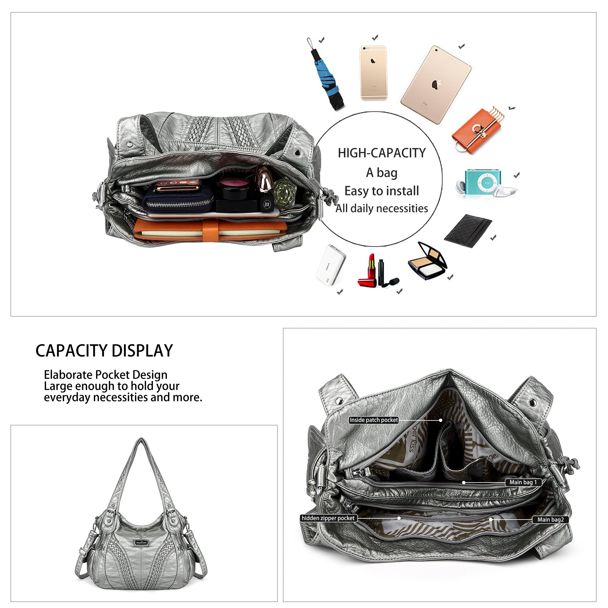 washed Large capacity Daily women Waterproof unique hobo handbag-Angelkiss Bag