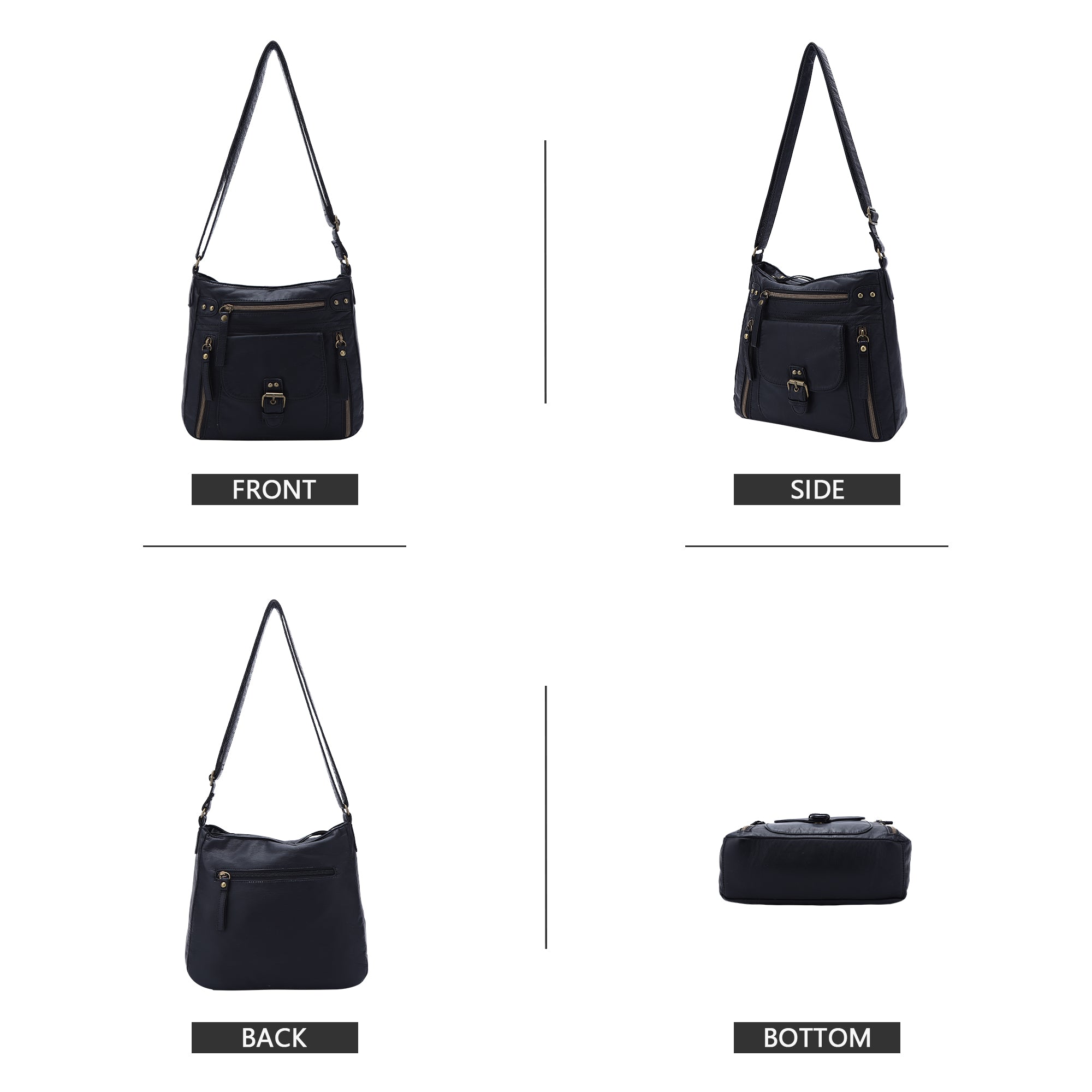 Solid color wash water pu leather adjustable shoulder strap daily shoulder bag-Angelkiss Bag