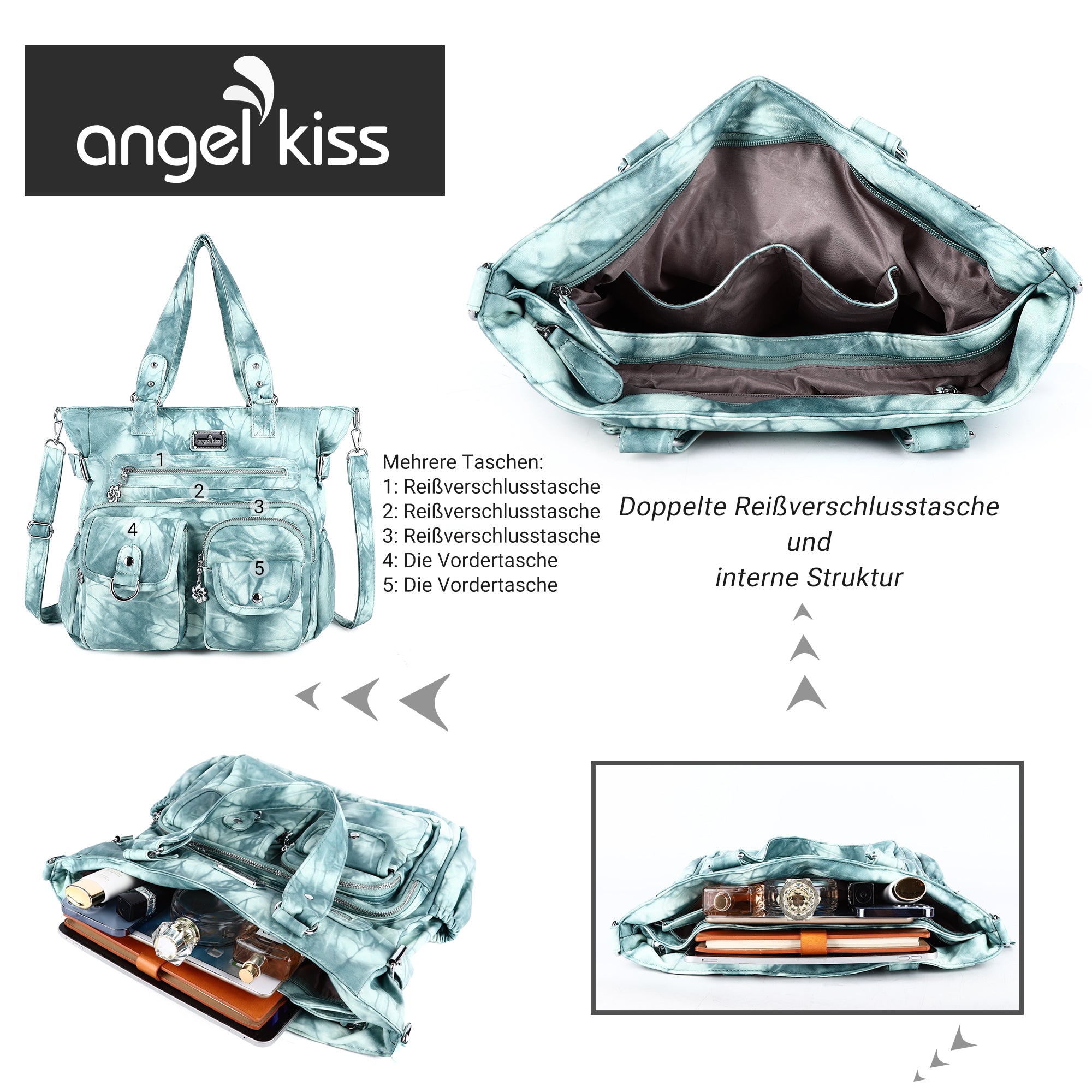 Large Muti-Pocket Women tie-dye Hobo Shoulder Bag-Angelkiss Bag
