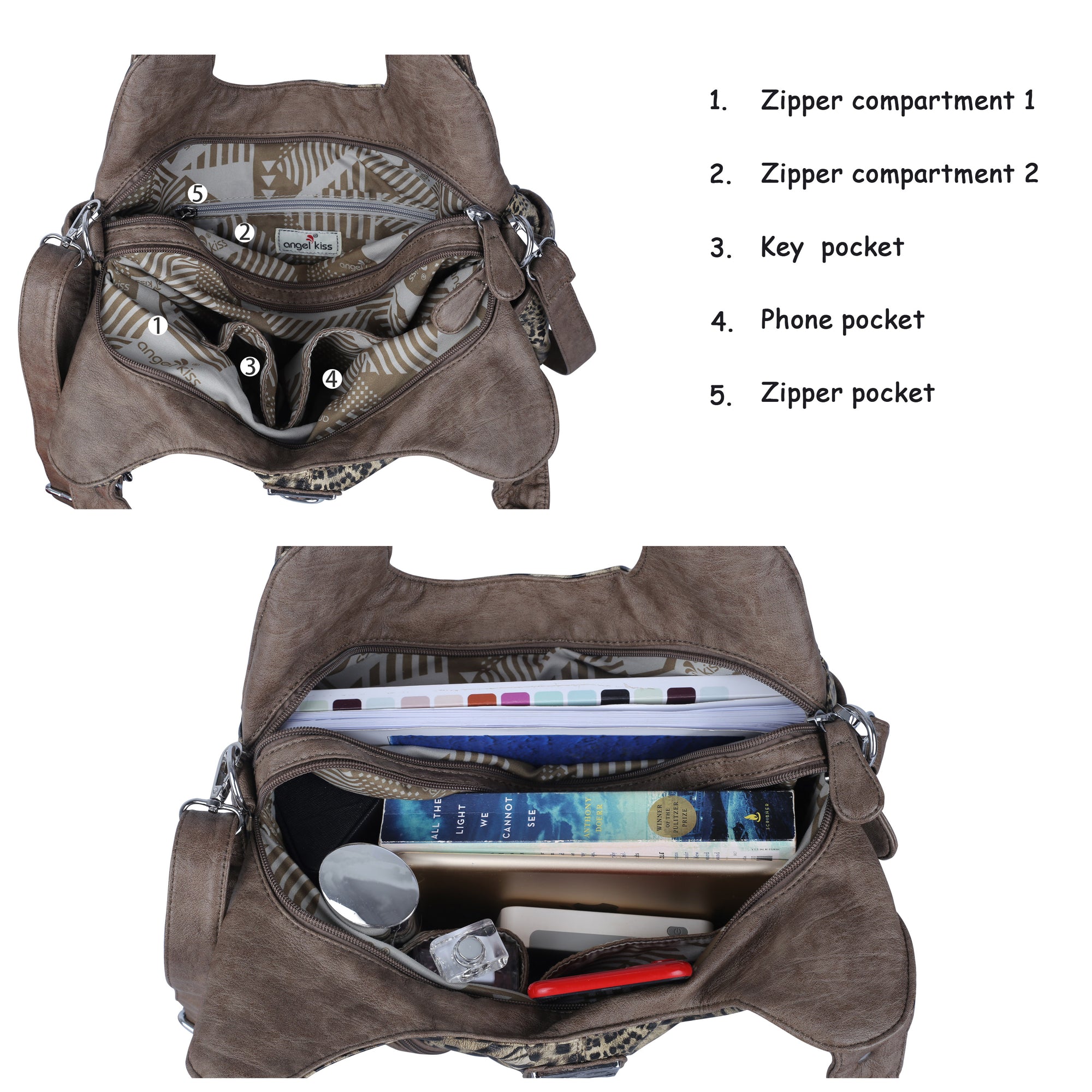 Hobo Leopard print Shoulder  Handbag-Angelkiss Bag