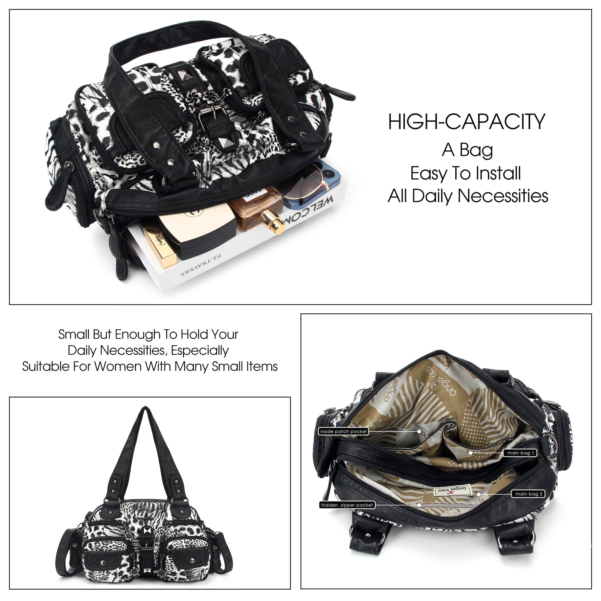 Washed Leather  Leopard print waterproof Handbag Unique Style For Women shoulder bag-Angelkiss Bag