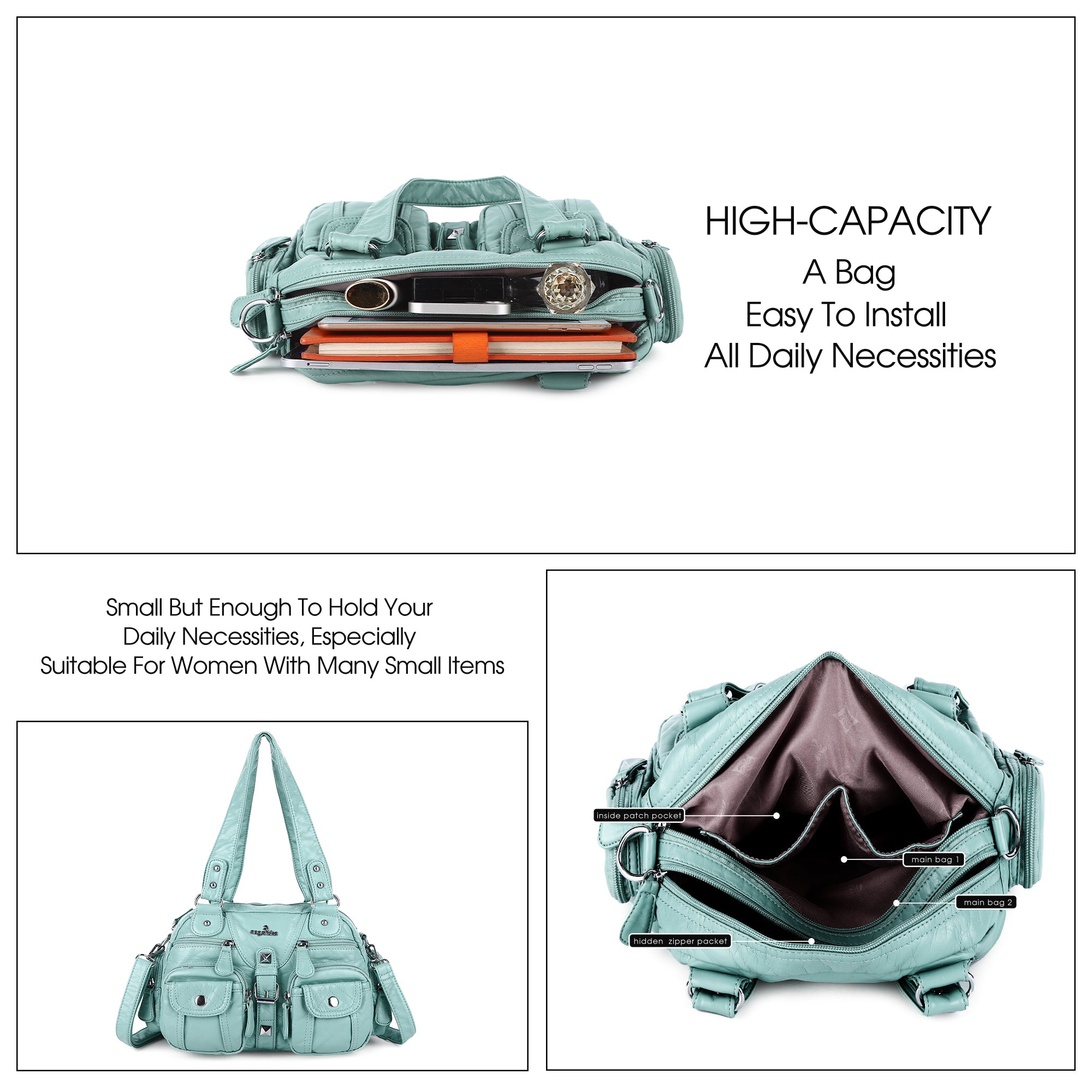 Washed Leather  Multilayer separation individuality Handbag Unique Style For Women-Angelkiss Bag