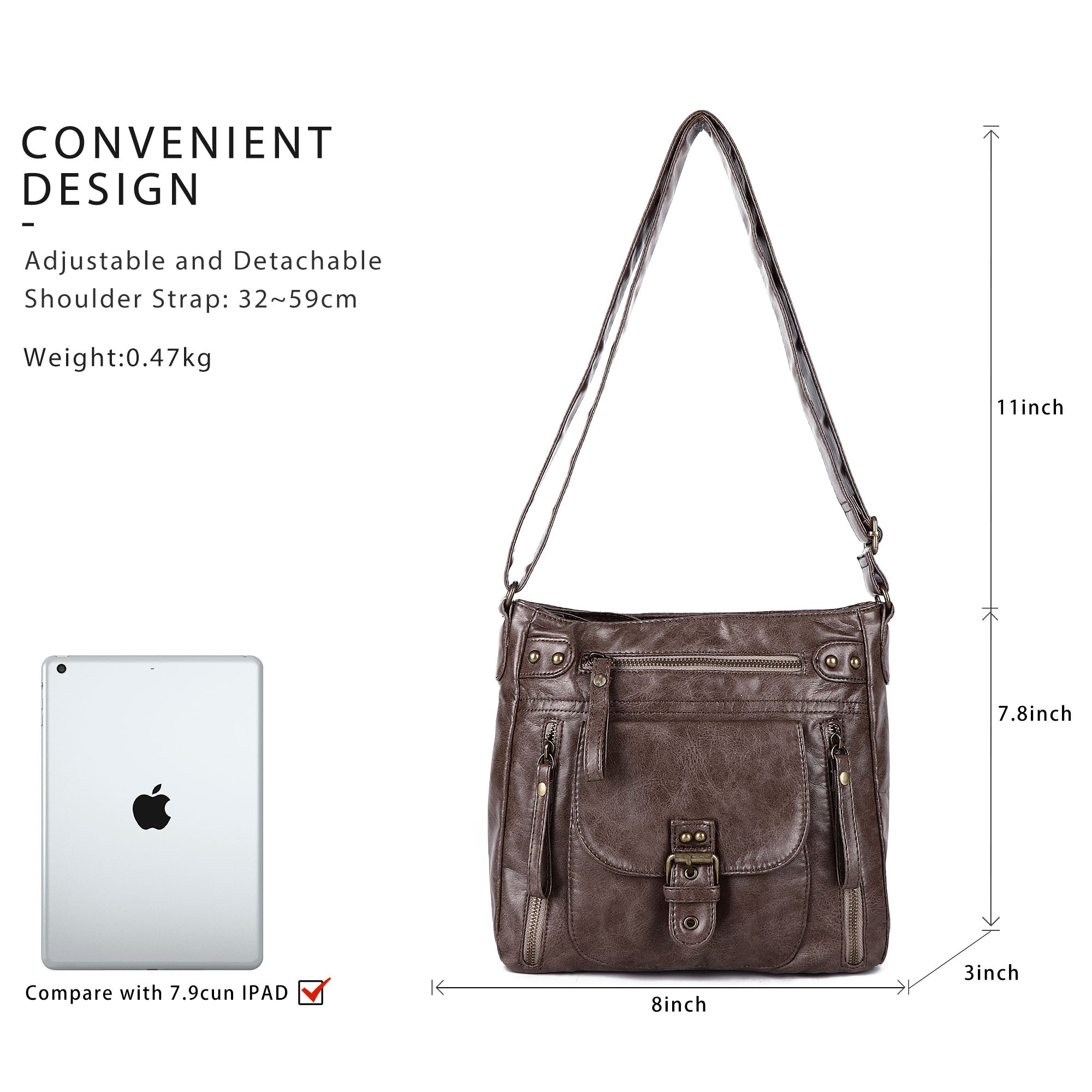 Solid color wash water pu leather adjustable shoulder strap daily shoulder bag-Angelkiss Bag