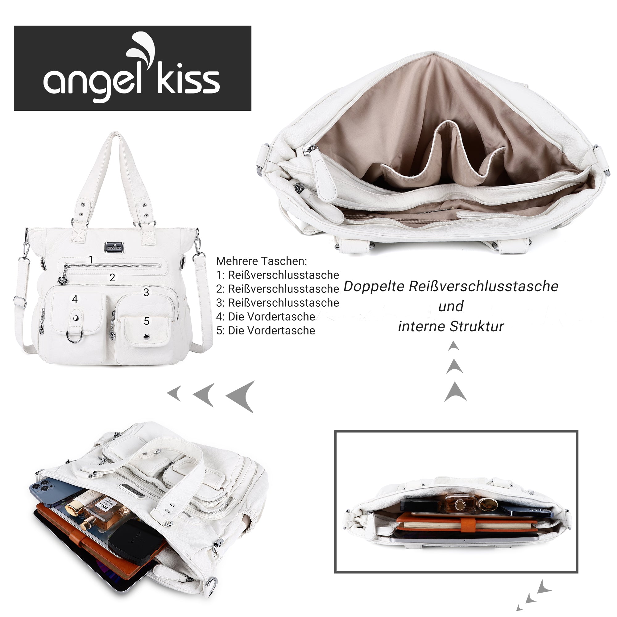 Large Muti-Pocket Women Hobo Shoulder Bag-Angelkiss Bag