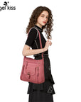 Solid color wash water pu leather adjustable shoulder strap daily shoulder bag-Angelkiss Bag