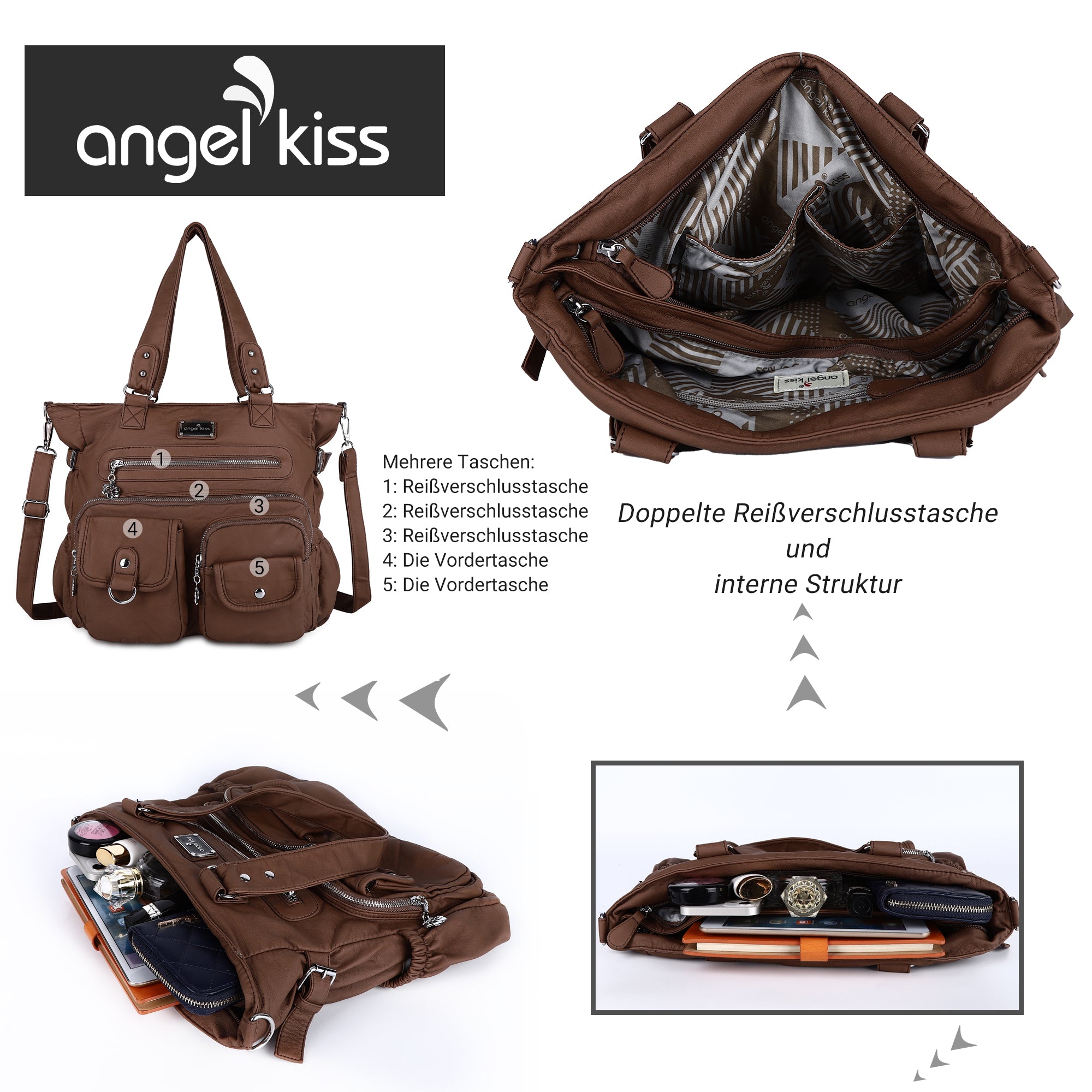 Large Muti-Pocket Women Hobo Shoulder Bag-Angelkiss Bag