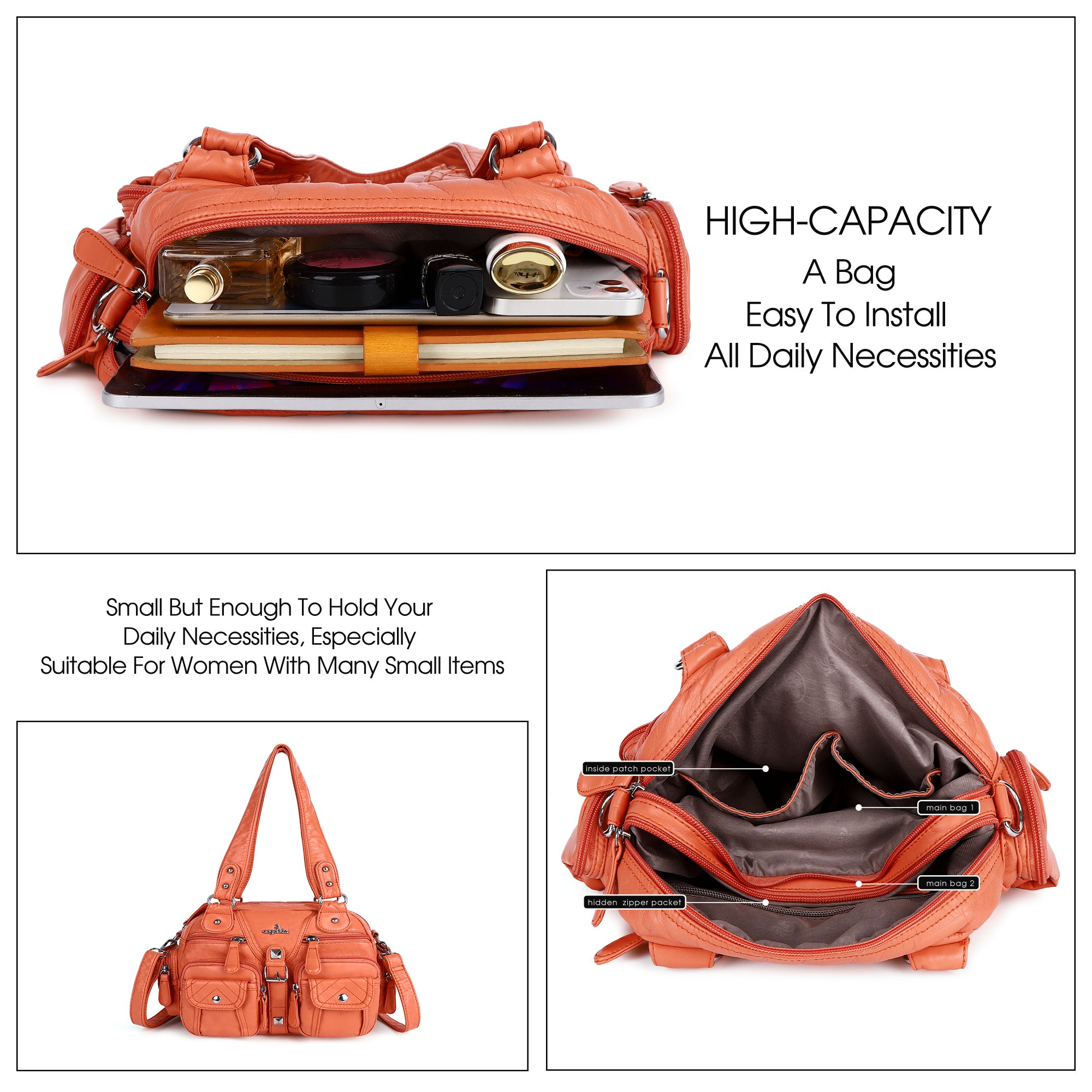 Washed Leather  Multilayer separation individuality Handbag Unique Style For Women-Angelkiss Bag