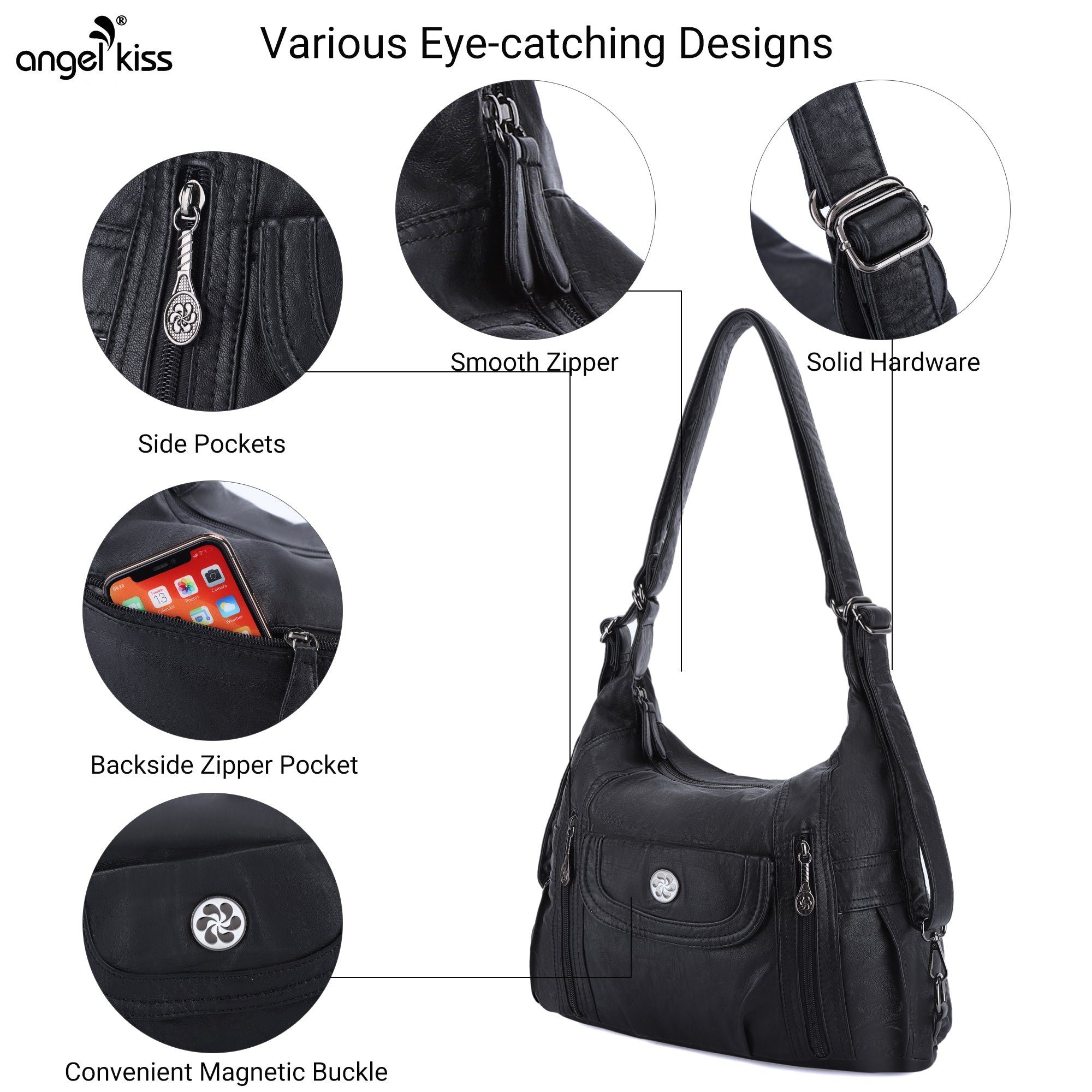 Retro solid color multi-functional traditional design tote bag-Angelkiss Bag