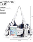Plaid vintage wash PU leather women's shoulder bag tote bag-Angelkiss Bag