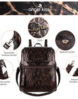 Wash watermark floral vintage backpack-Angelkiss Bag