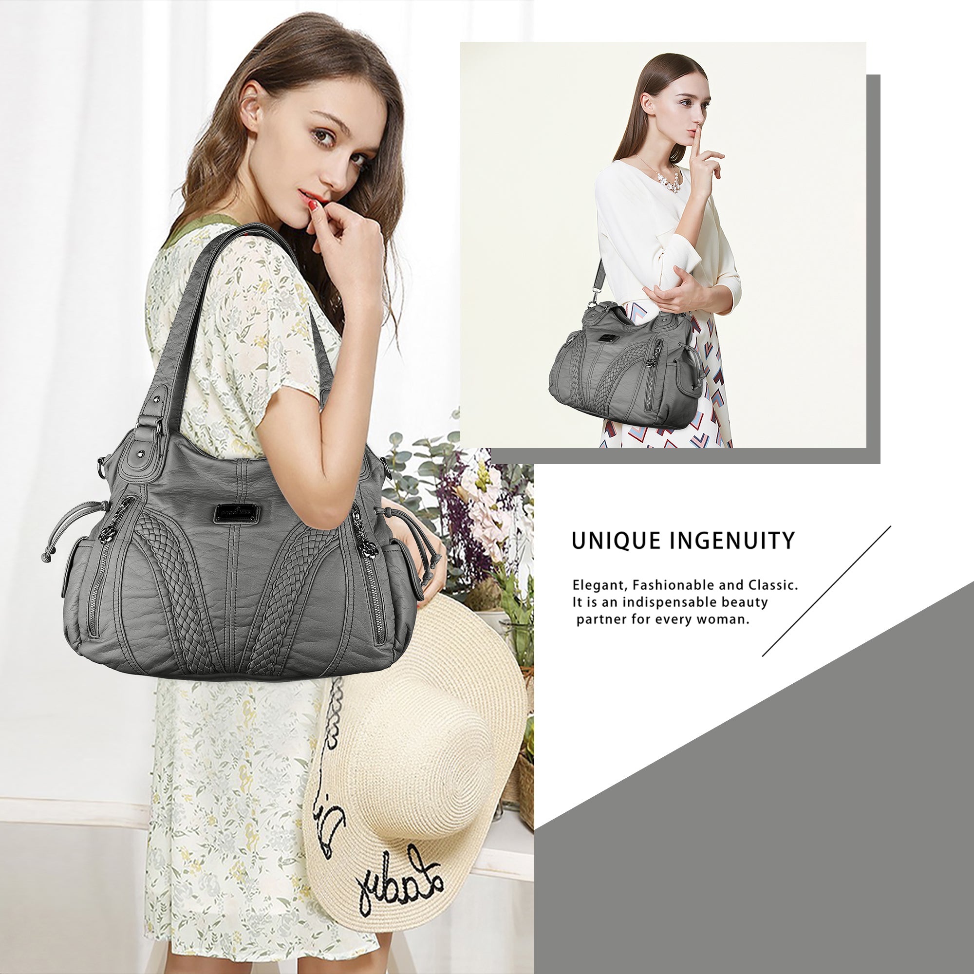 washed Large capacity Daily women Waterproof unique hobo handbag-Angelkiss Bag