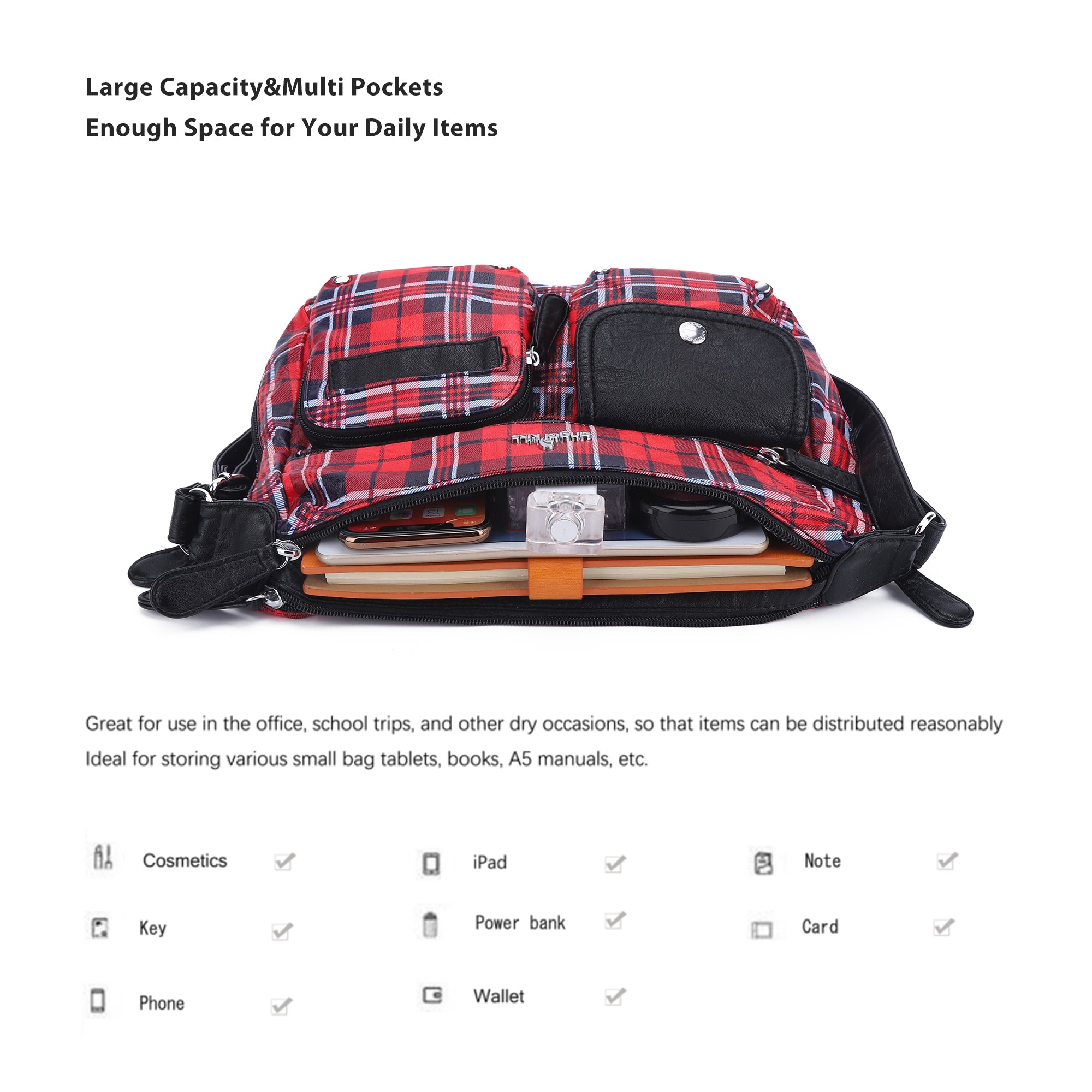 Women's plaid water wash pu leather crossbody bag-Angelkiss Bag