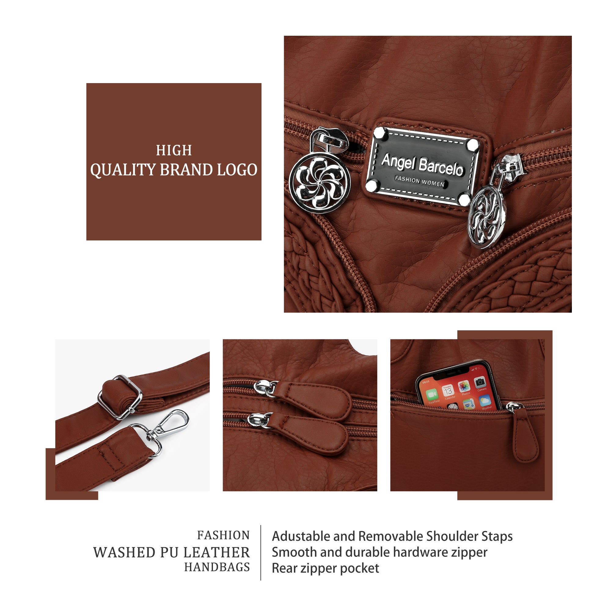 Women Large capacity hobo  Handbag Washed PU Leather-Angelkiss Bag