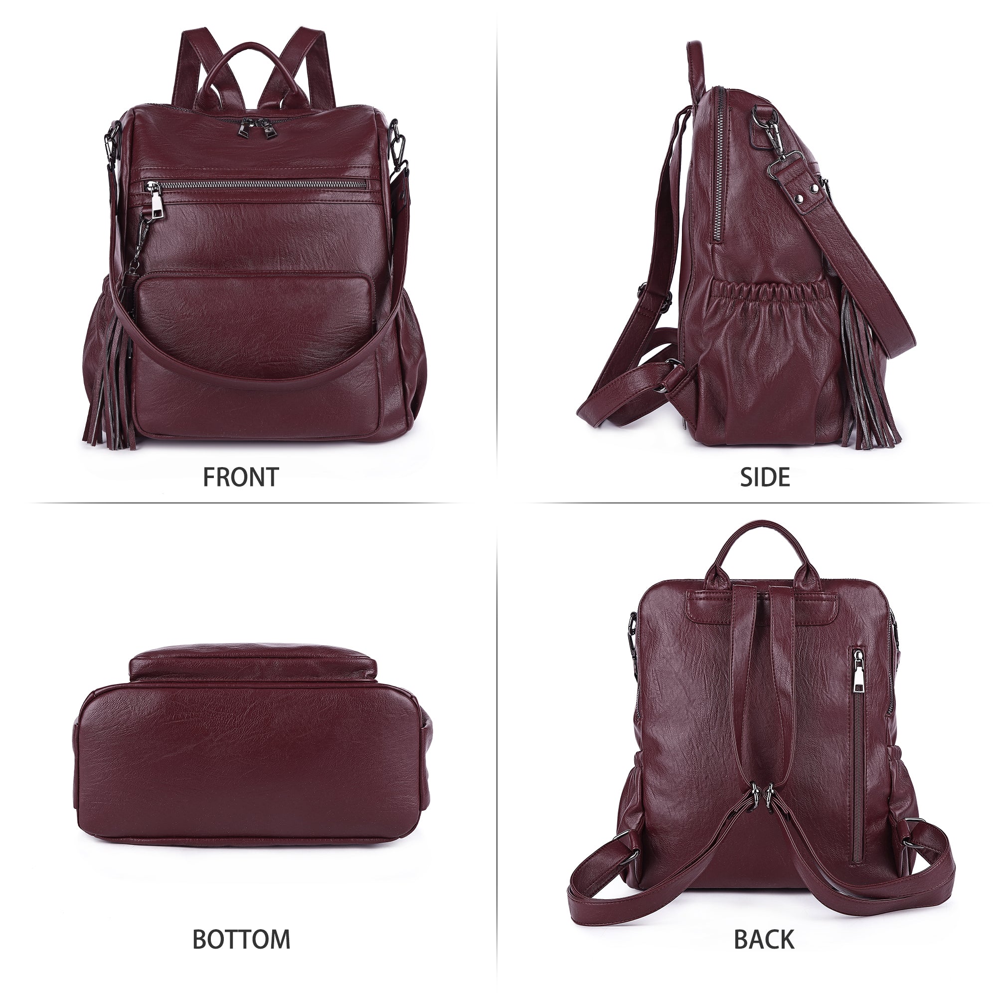 Women's large capacity backpacks for school, pu wash leather-Angelkiss Bag