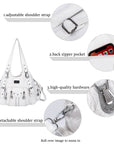 Women Shouder Handbag of Washed PU with Multi-pockets-Angelkiss Bag
