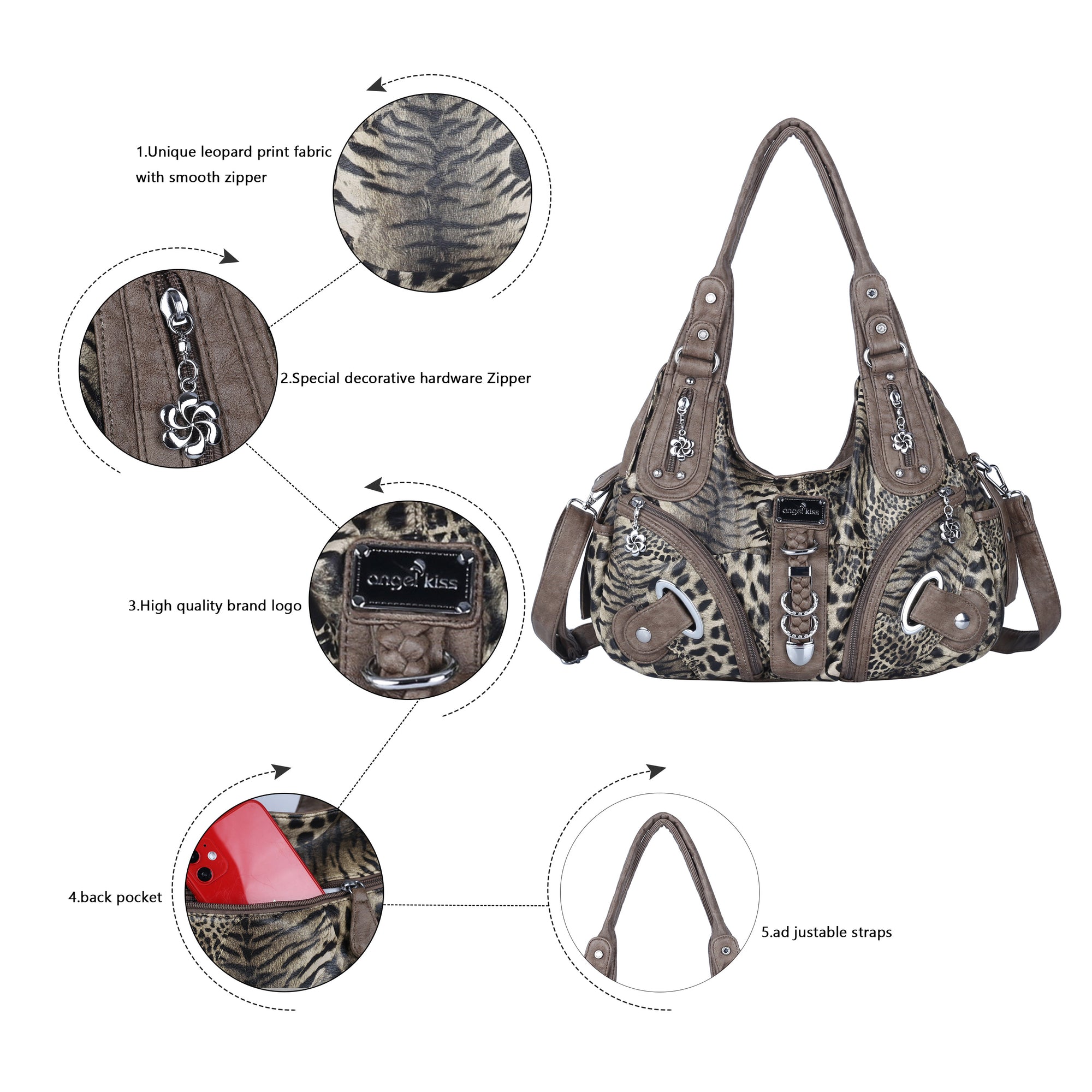 Hobo Leopard print Shoulder  Handbag-Angelkiss Bag