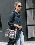 Women's plaid water wash pu leather crossbody bag-Angelkiss Bag