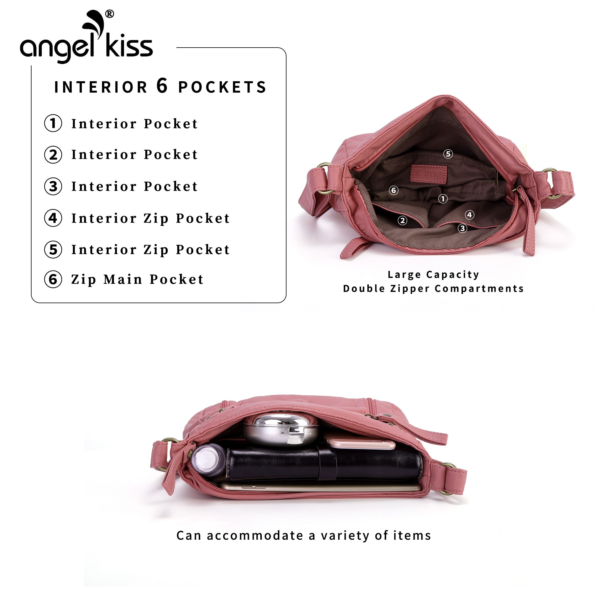 Solid color wash water pu leather adjustable shoulder strap daily shoulder bag-Angelkiss Bag
