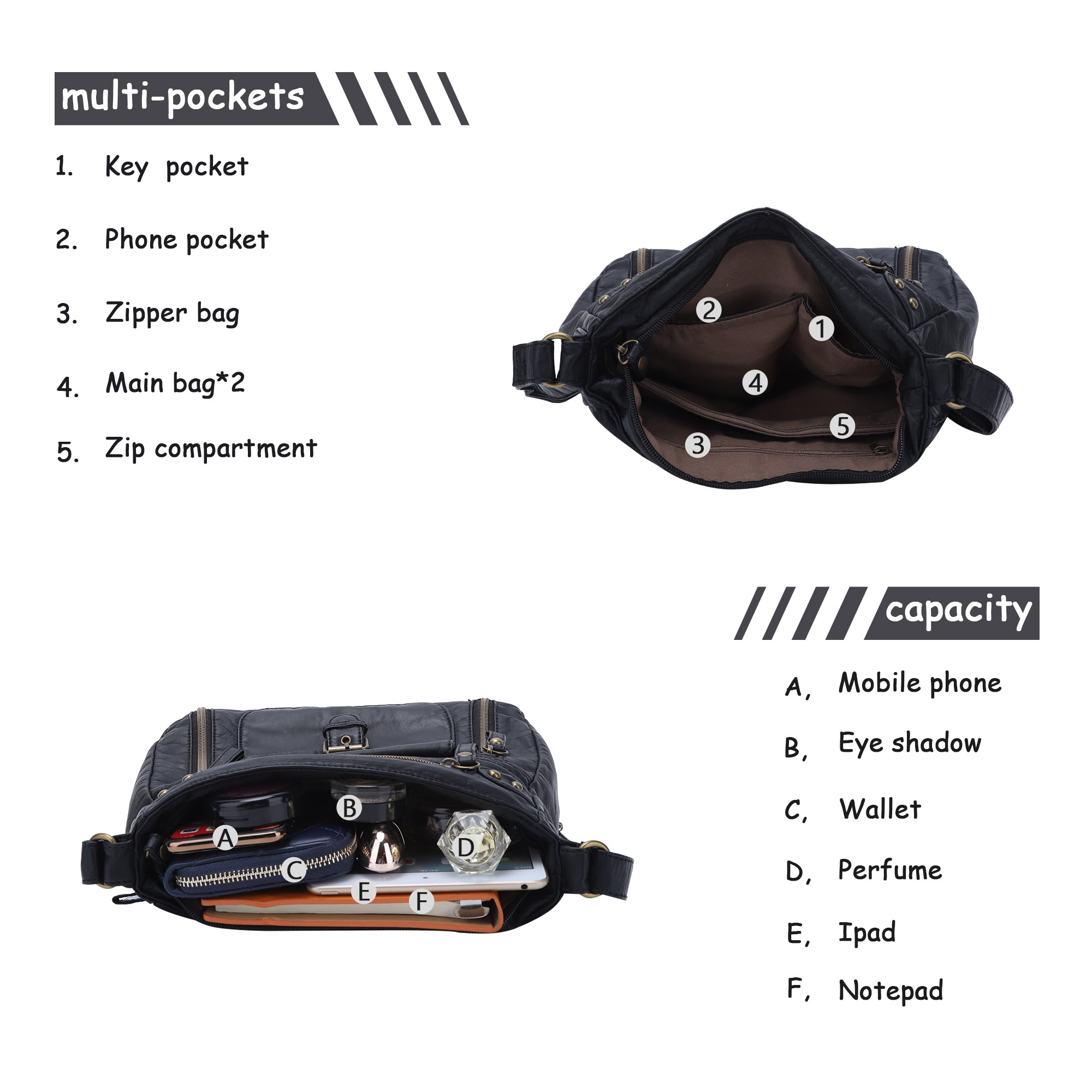 Solid color wash water pu leather adjustable shoulder strap daily shoulder bag-Angelkiss Bag
