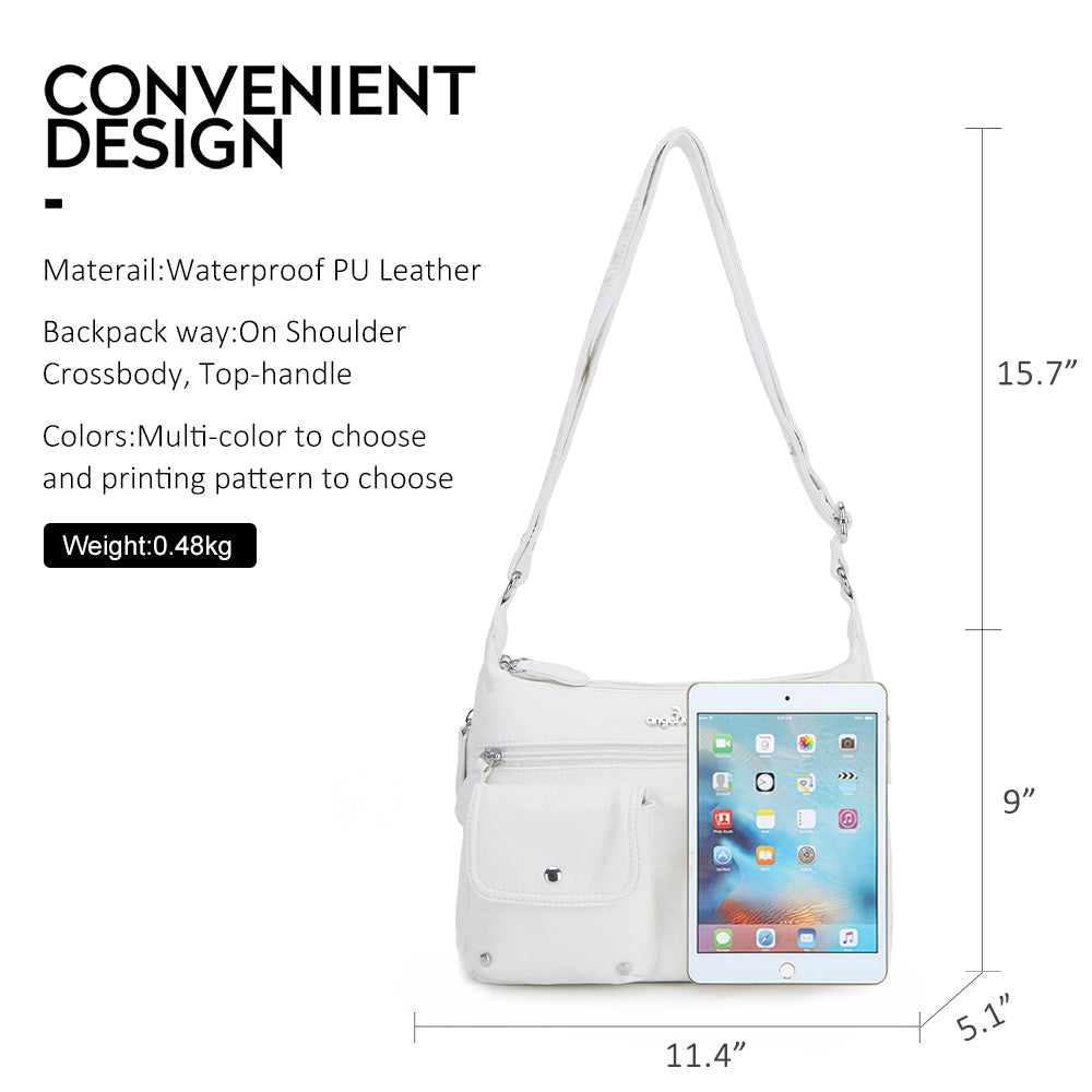 Women's water wash pu leather crossbody bag-Angelkiss Bag