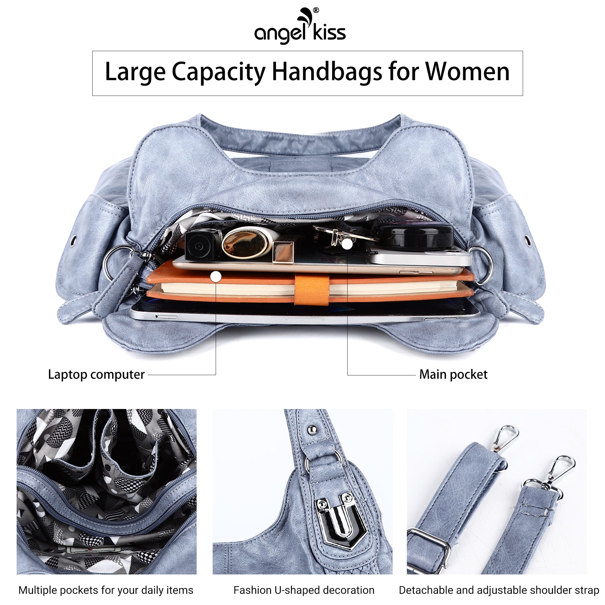 Women's waterproof solid color vintage Hobo shoulder bag and tote-Angelkiss Bag