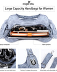 Women's waterproof solid color vintage Hobo shoulder bag and tote-Angelkiss Bag