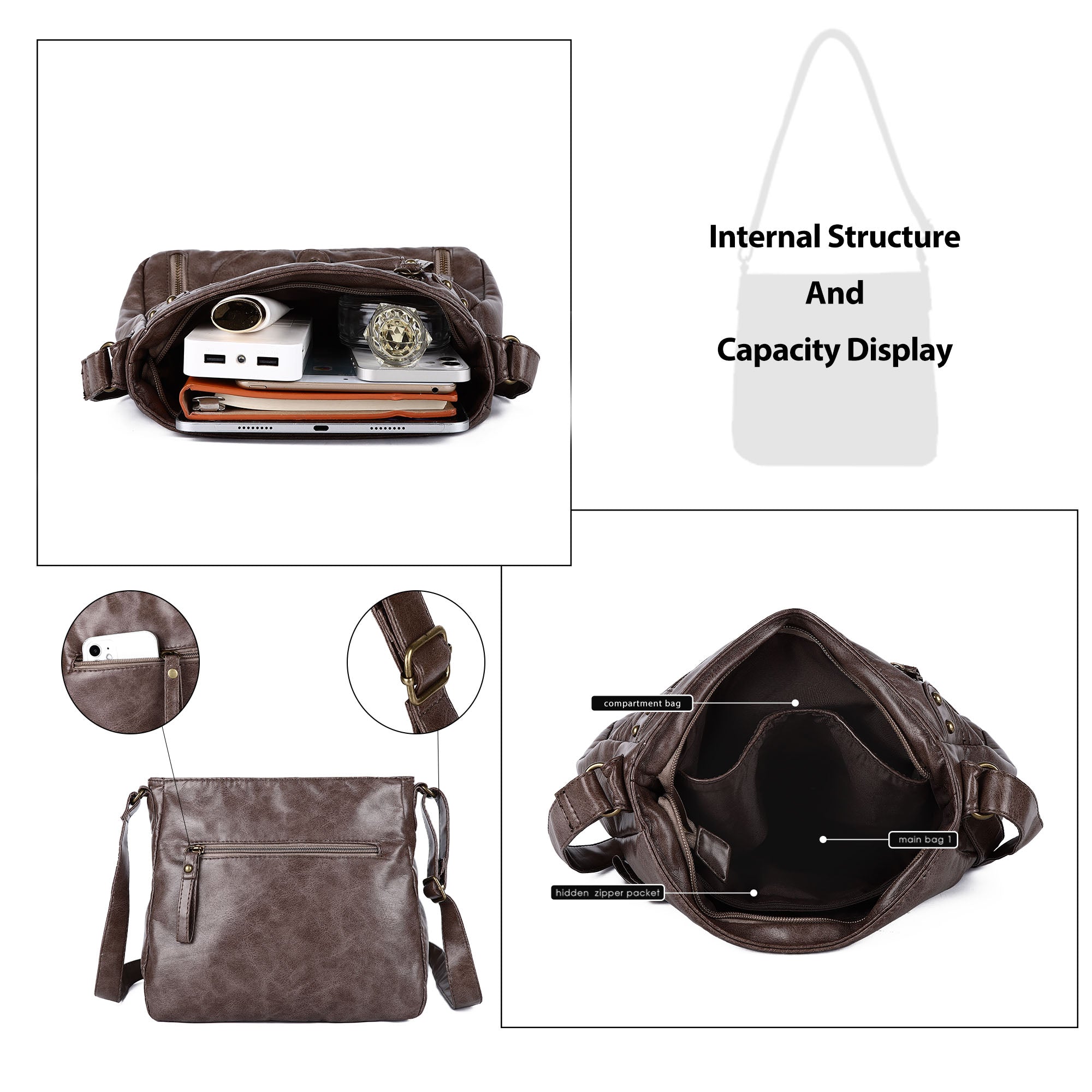 Solid color wash water pu leather adjustable shoulder strap daily shoulder bag-Angelkiss Bag