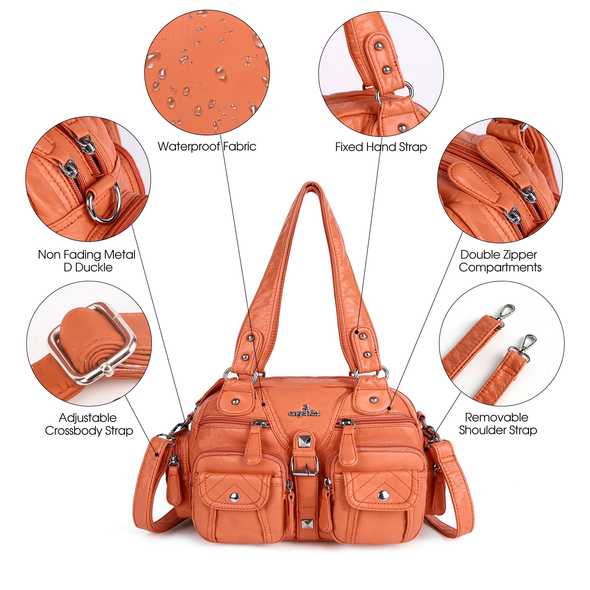 Washed Leather  Multilayer separation individuality Handbag Unique Style For Women-Angelkiss Bag