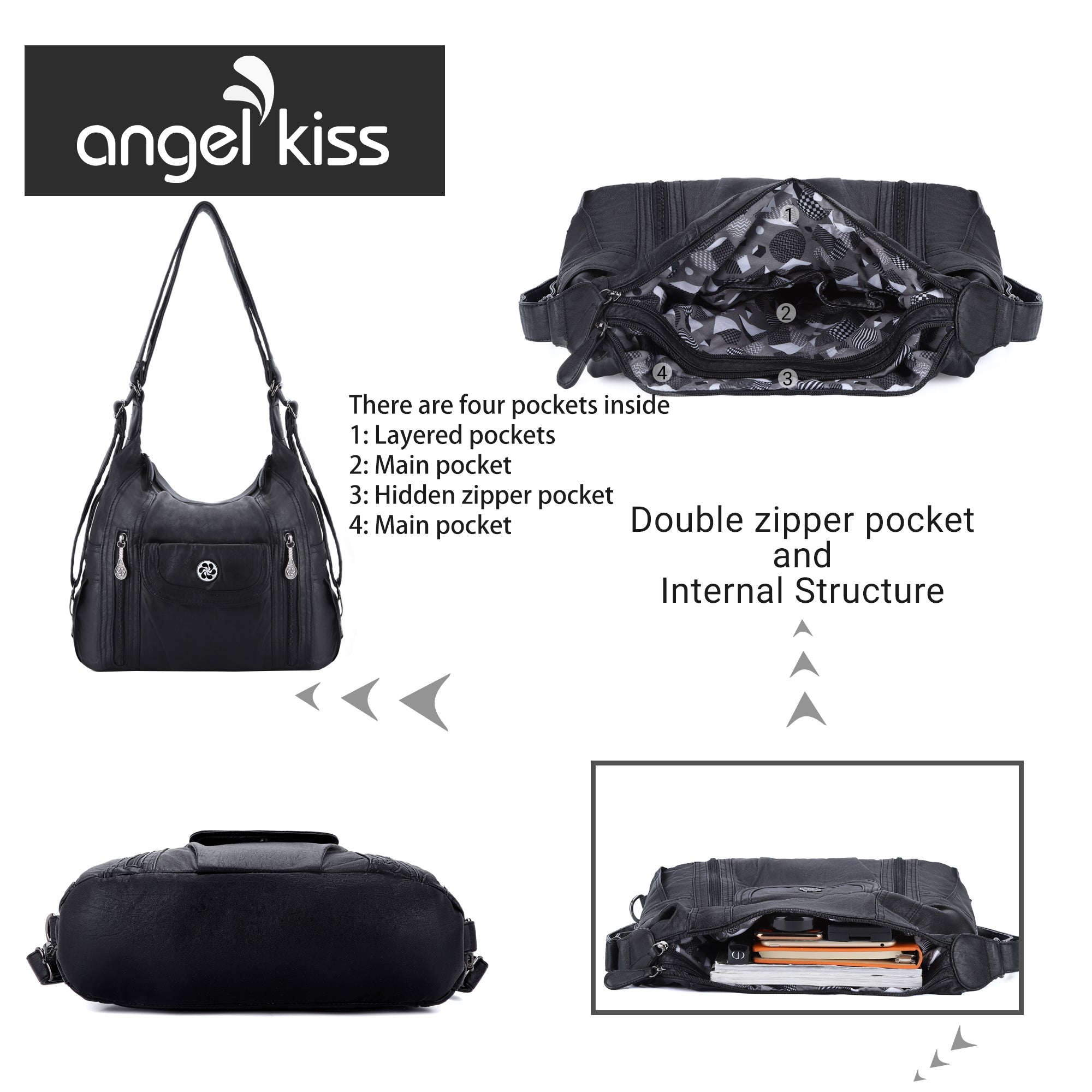 Retro solid color multi-functional traditional design tote bag-Angelkiss Bag