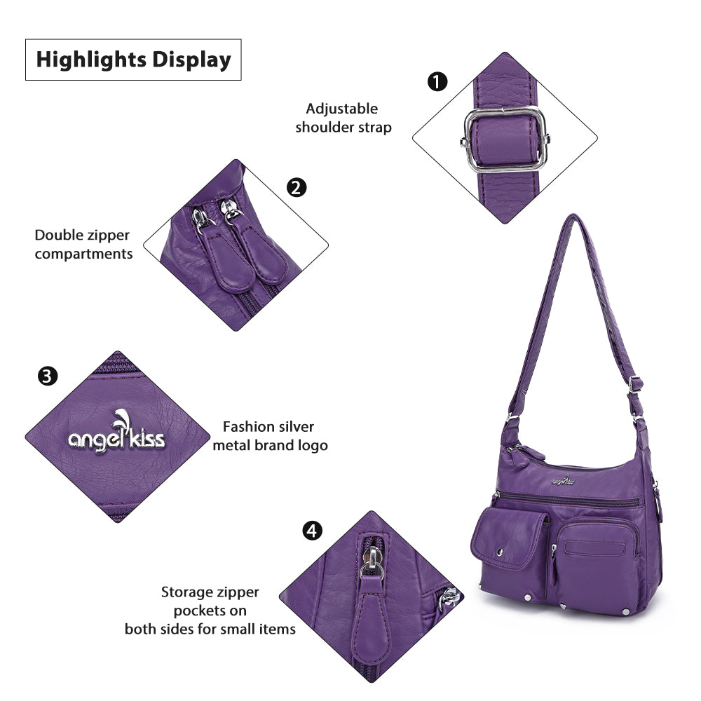 Women's water wash pu leather crossbody bag-Angelkiss Bag