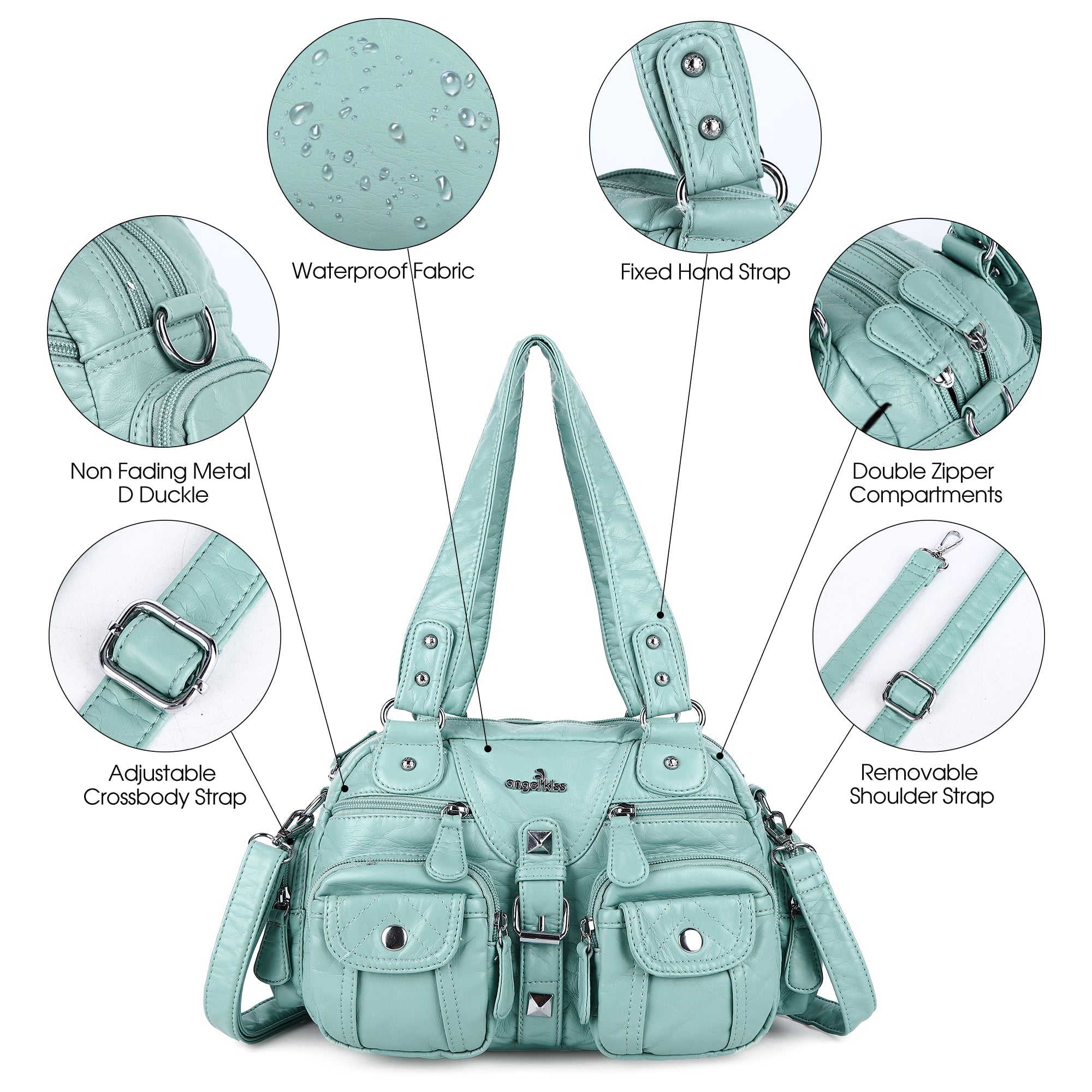 Washed Leather  Multilayer separation individuality Handbag Unique Style For Women-Angelkiss Bag