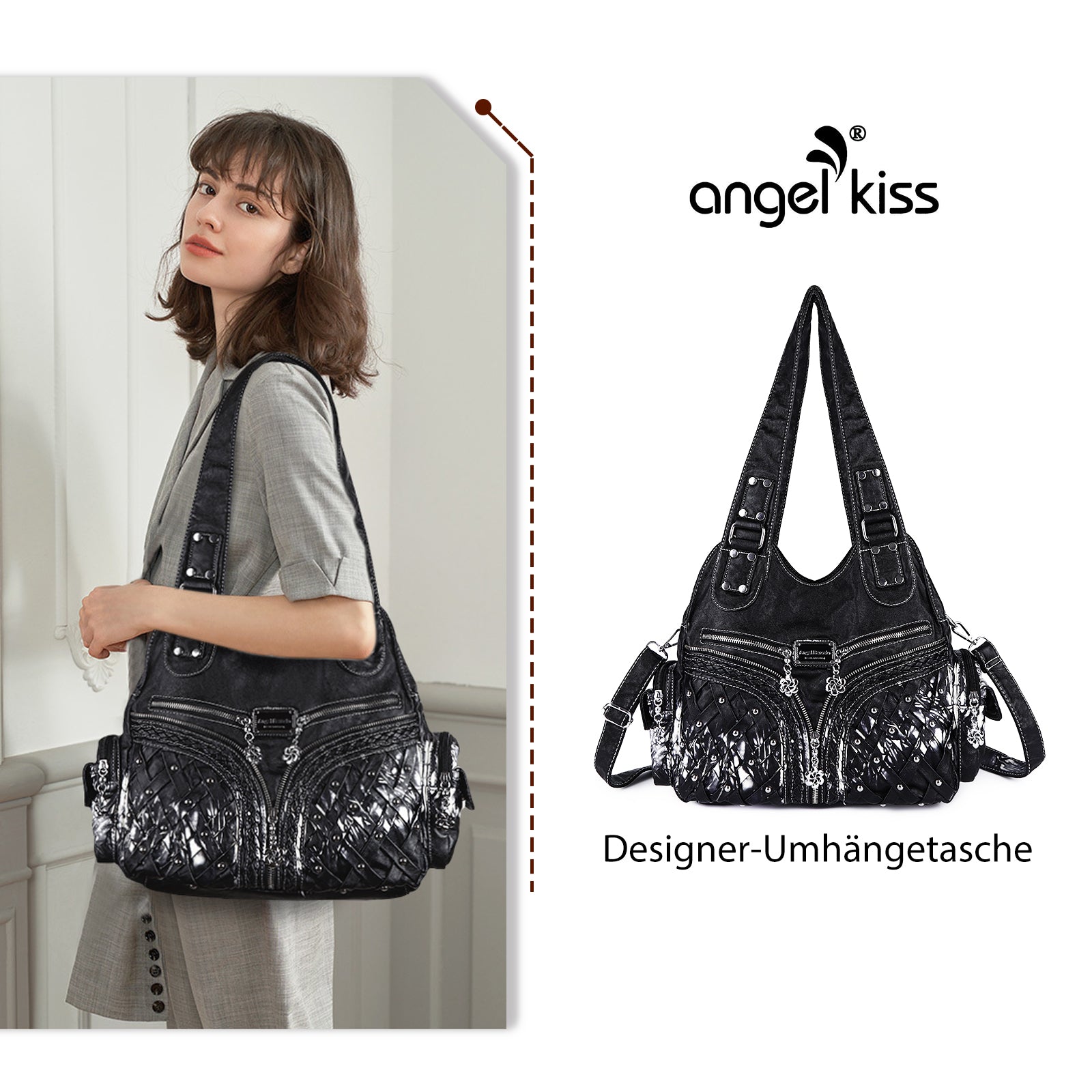 Women wash water PU leather multi-functional tie dye hardware accessories handmade hobo bag-Angelkiss Bag