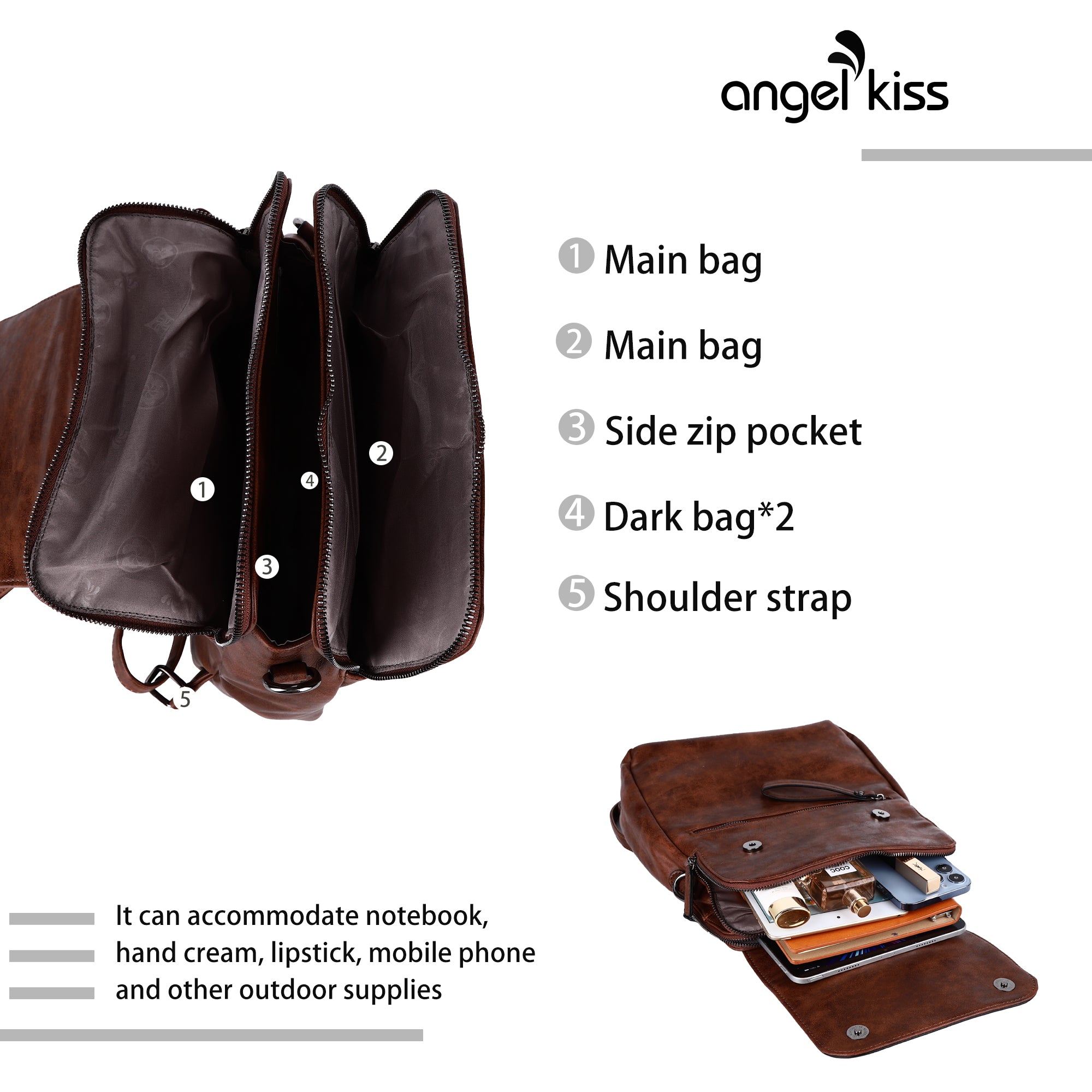 pu leather detachable shoulder strap backpack/crossbody bag-Angelkiss Bag