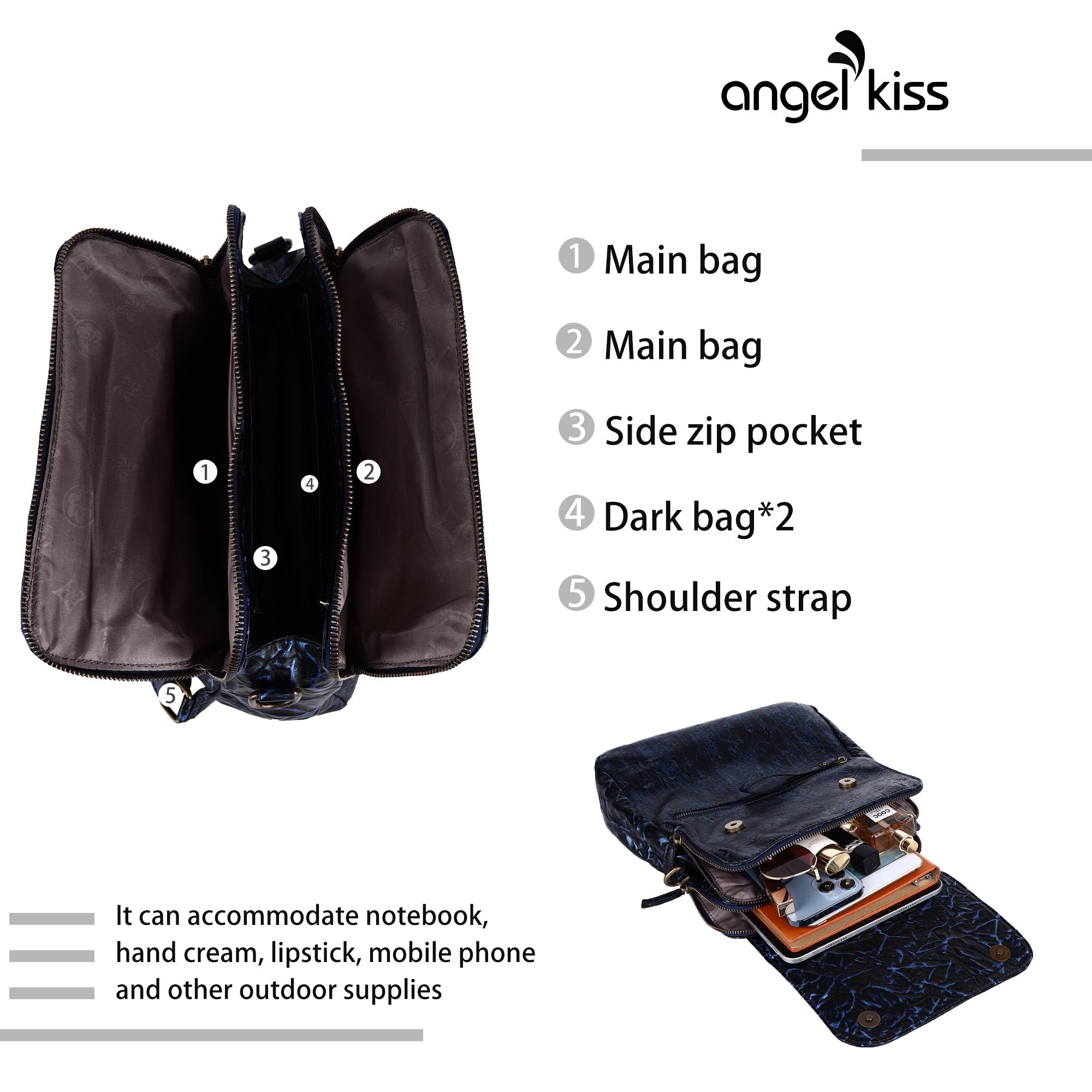 Wash watermark floral vintage backpack-Angelkiss Bag