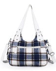 Plaid vintage wash PU leather women's shoulder bag tote bag-Angelkiss Bag