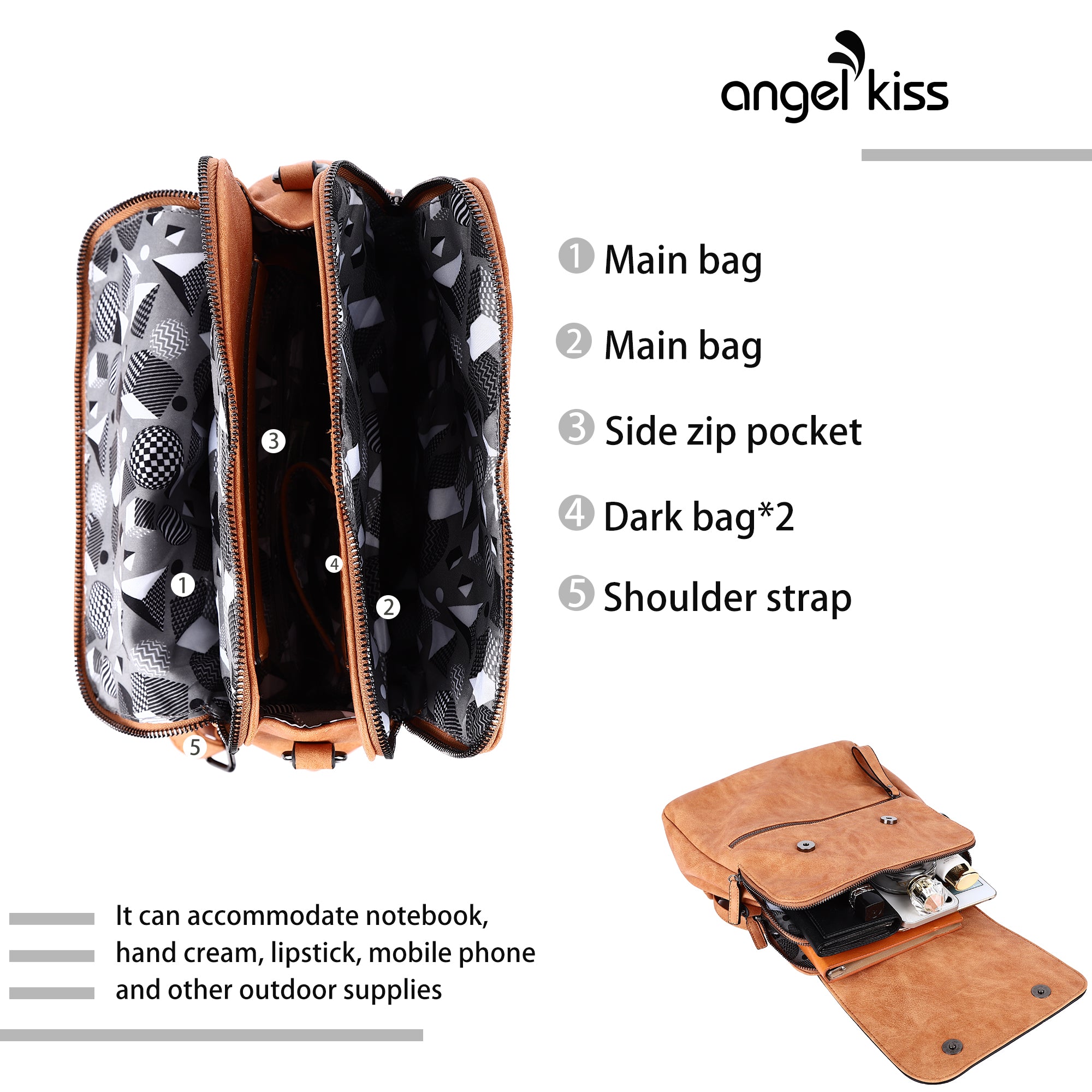 Women Backpack with a detachable shoulder strap-Angelkiss Bag