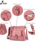Solid color wash water pu leather adjustable shoulder strap daily shoulder bag-Angelkiss Bag