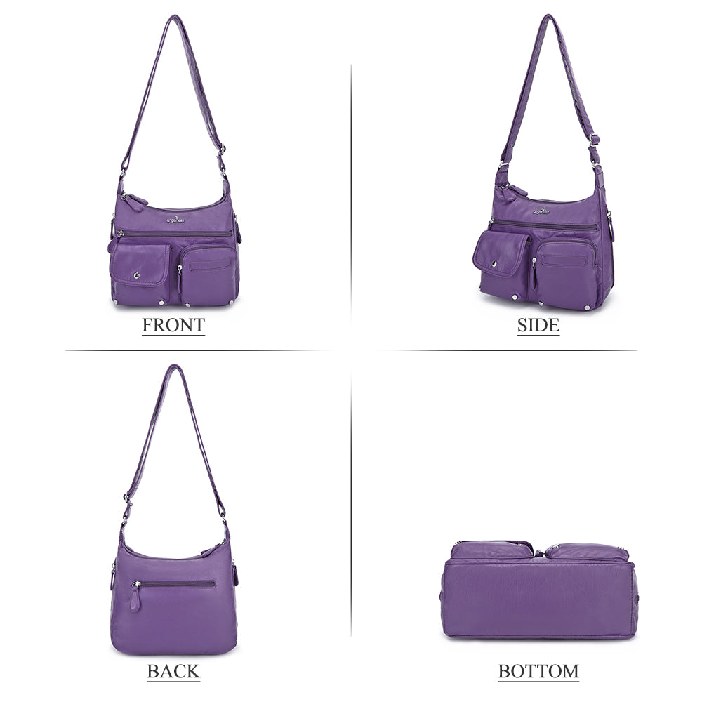 Women's water wash pu leather crossbody bag-Angelkiss Bag