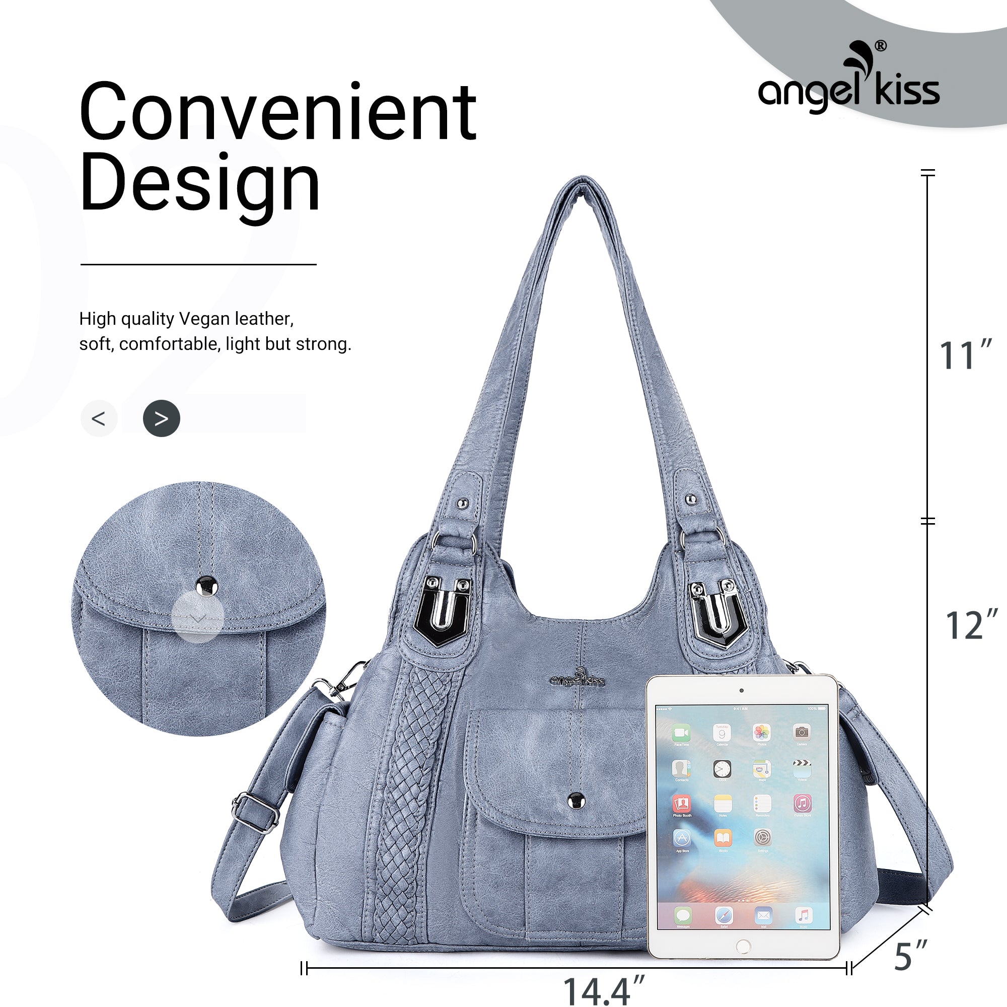 Women's waterproof solid color vintage Hobo shoulder bag and tote-Angelkiss Bag