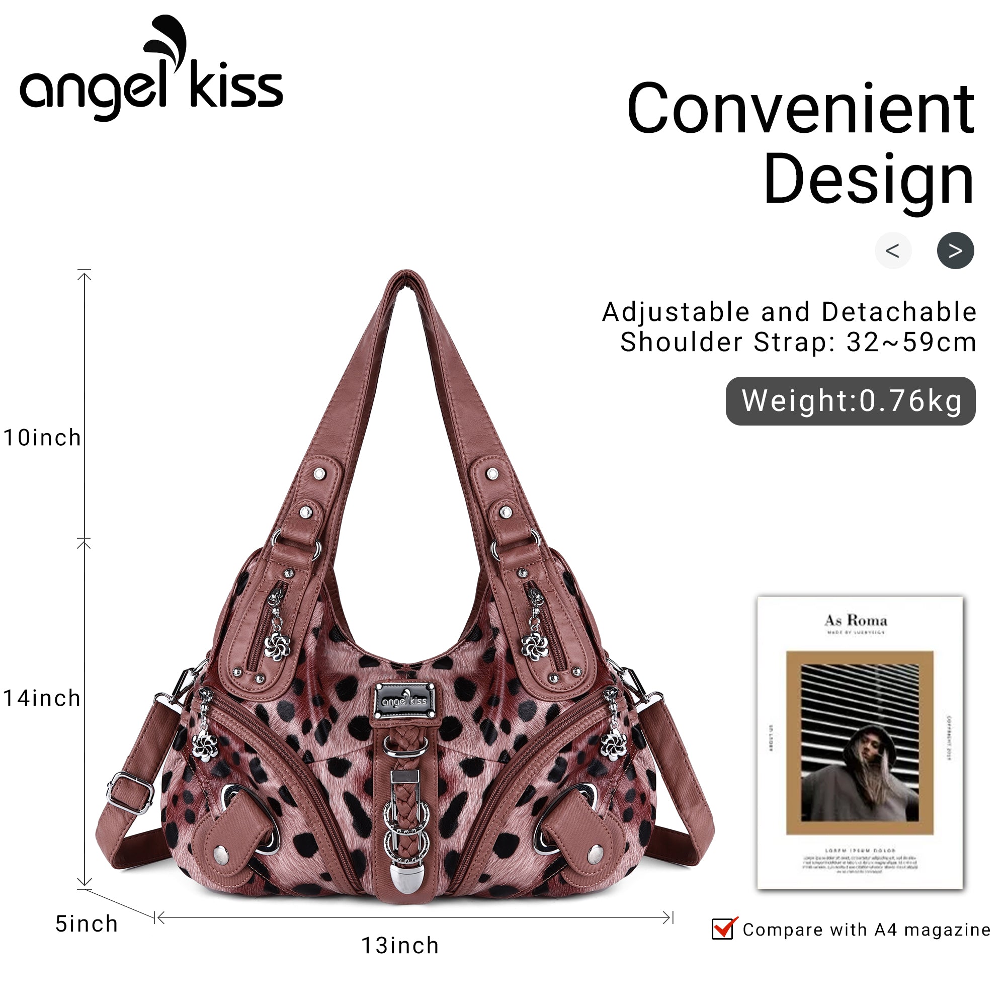 Hobo Leopard print Shoulder  Handbag-Angelkiss Bag