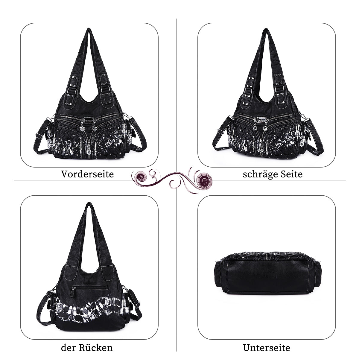 Women wash water PU leather multi-functional tie dye hardware accessories handmade hobo bag-Angelkiss Bag