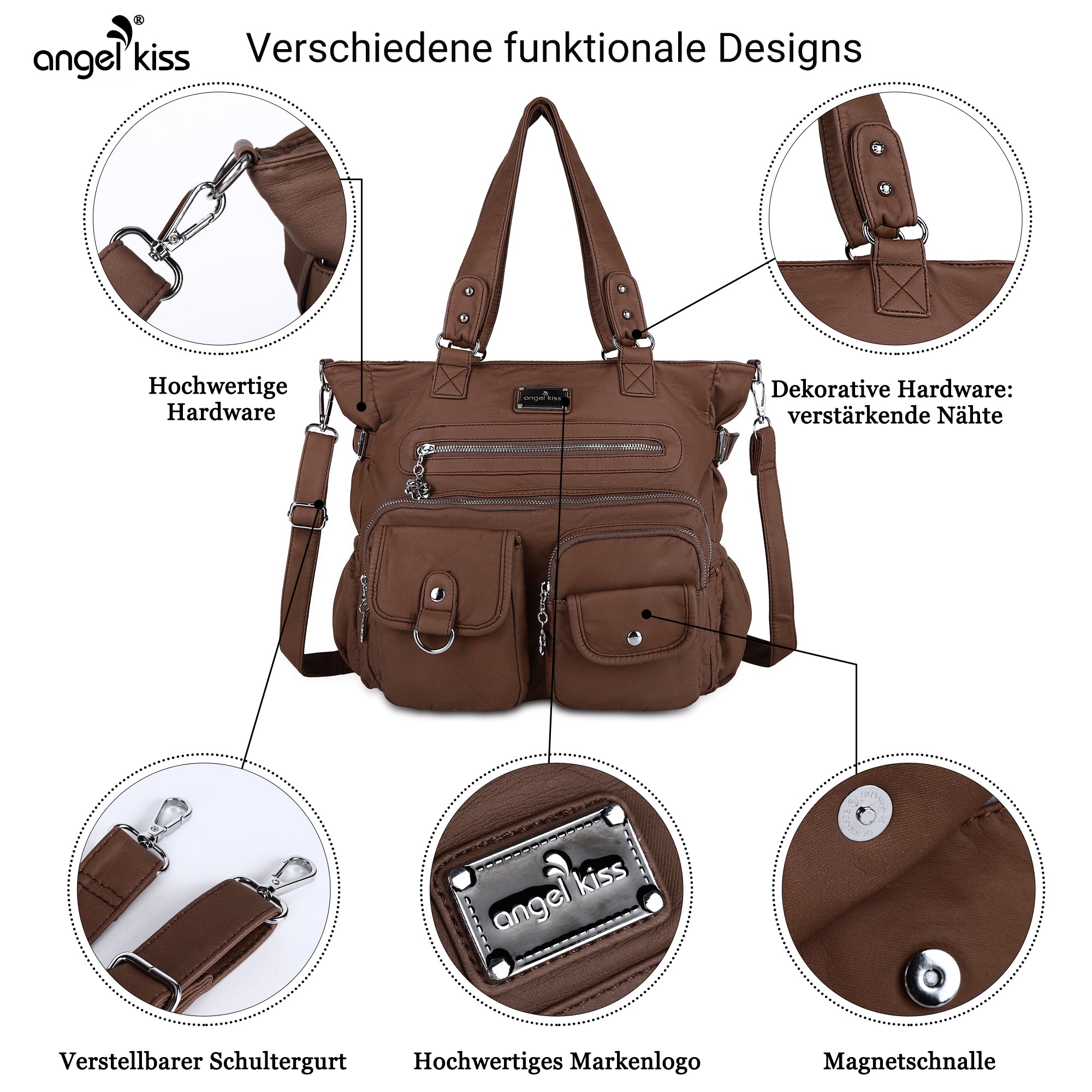 Large Muti-Pocket Women Hobo Shoulder Bag-Angelkiss Bag