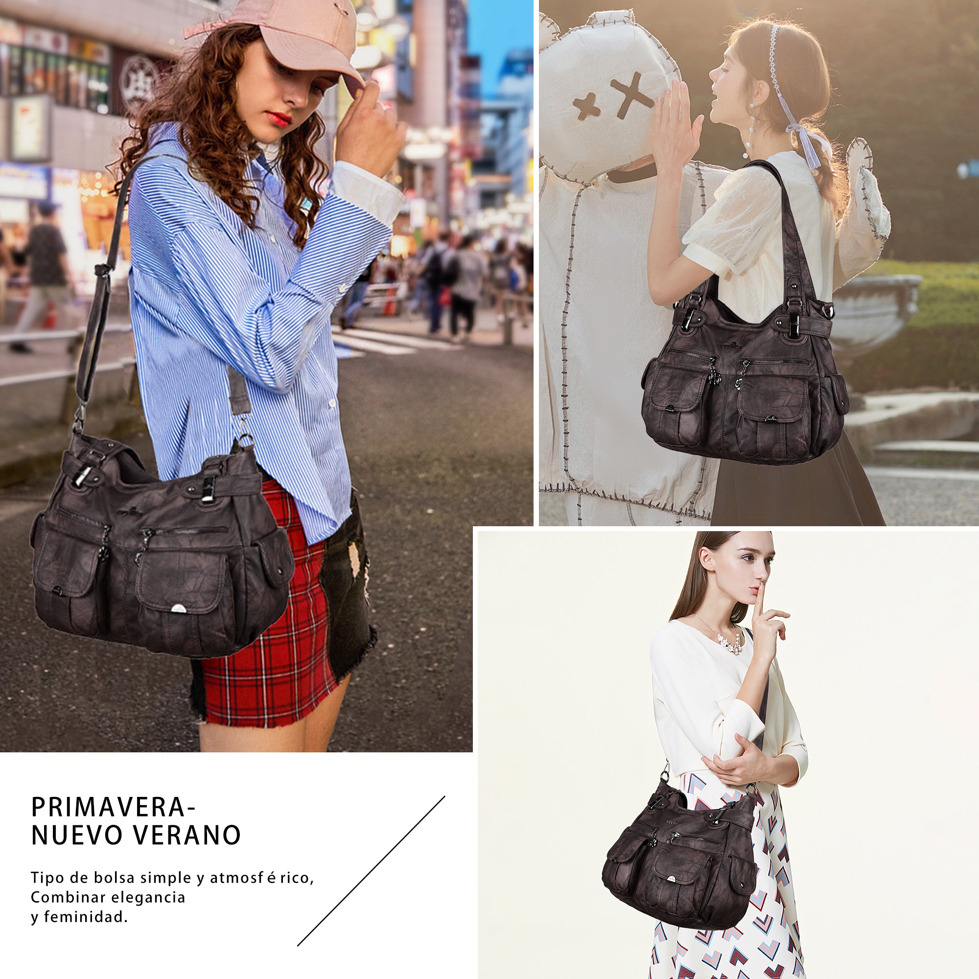 Washed Leather Hobobags Women Shoulder Bags-Angelkiss Bag