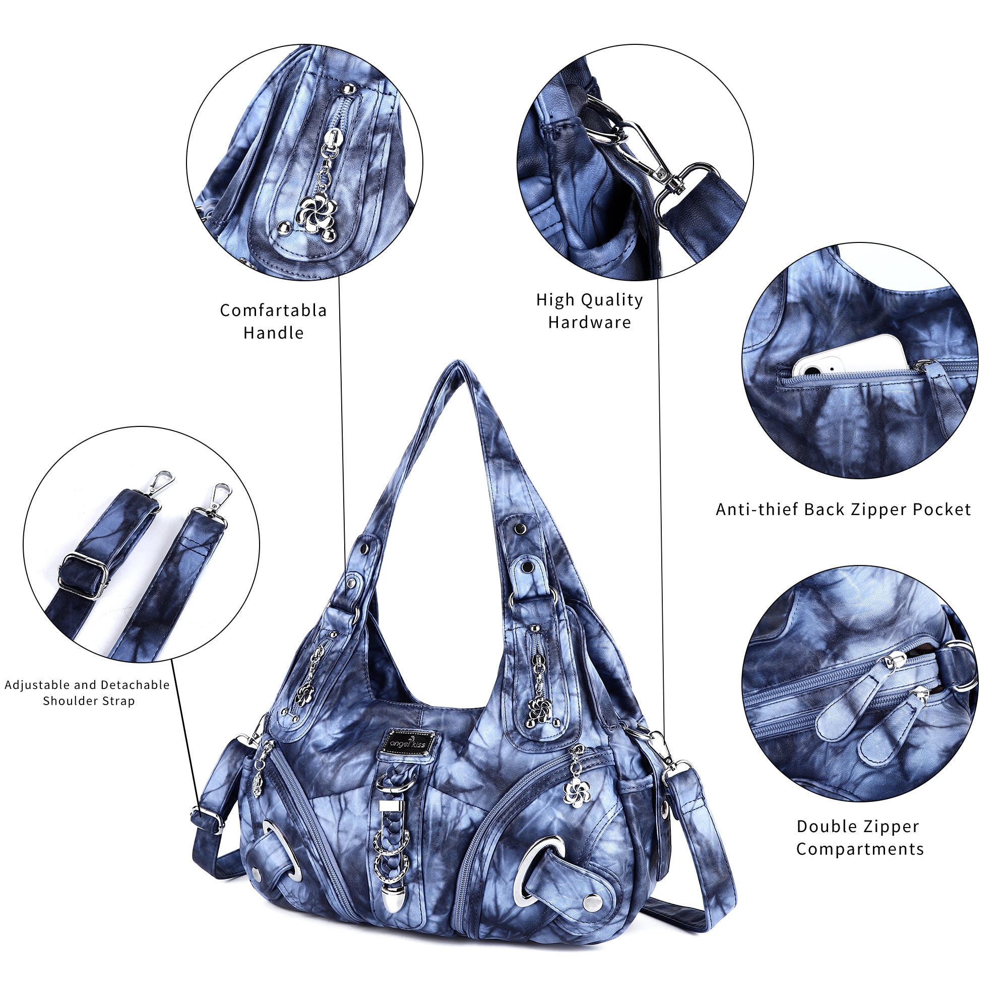 Hobo tie-dye vintage shoulder purse-Angelkiss Bag