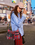 Women's plaid water wash pu leather crossbody bag-Angelkiss Bag