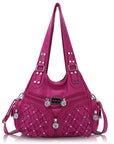 Women Large capacity hobo Handbag Washed PU Leather-Angelkiss Bag