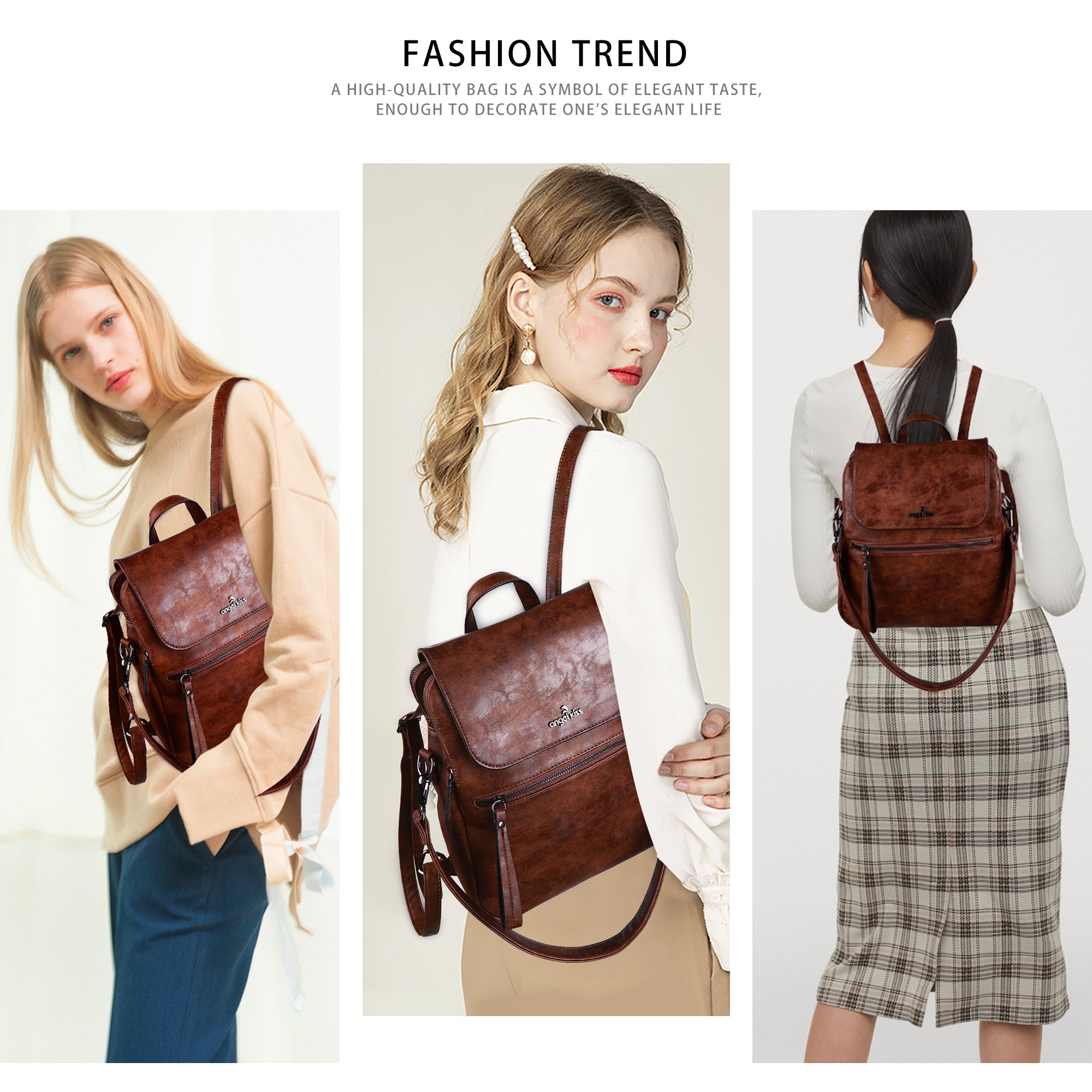 pu leather detachable shoulder strap backpack/crossbody bag-Angelkiss Bag