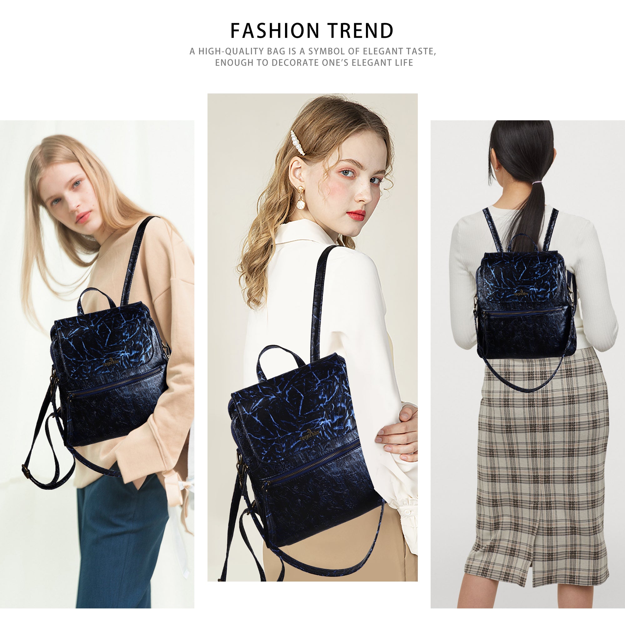 Wash watermark floral vintage backpack-Angelkiss Bag