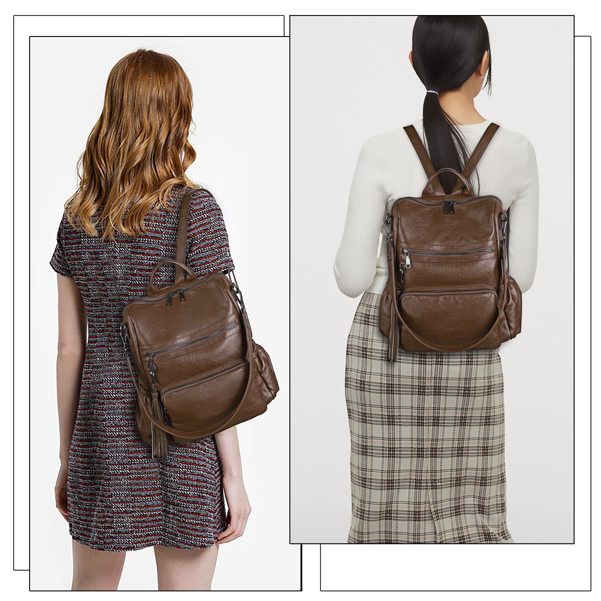 Women's large capacity backpacks for school, pu wash leather-Angelkiss Bag